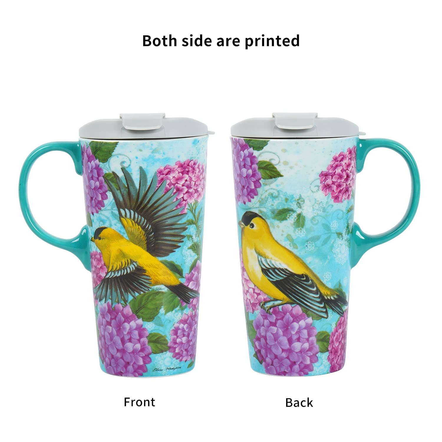 Tzssp Ceramic Mug Coffee Porcelain Latte Tea Cup 17Oz. Humming Bird