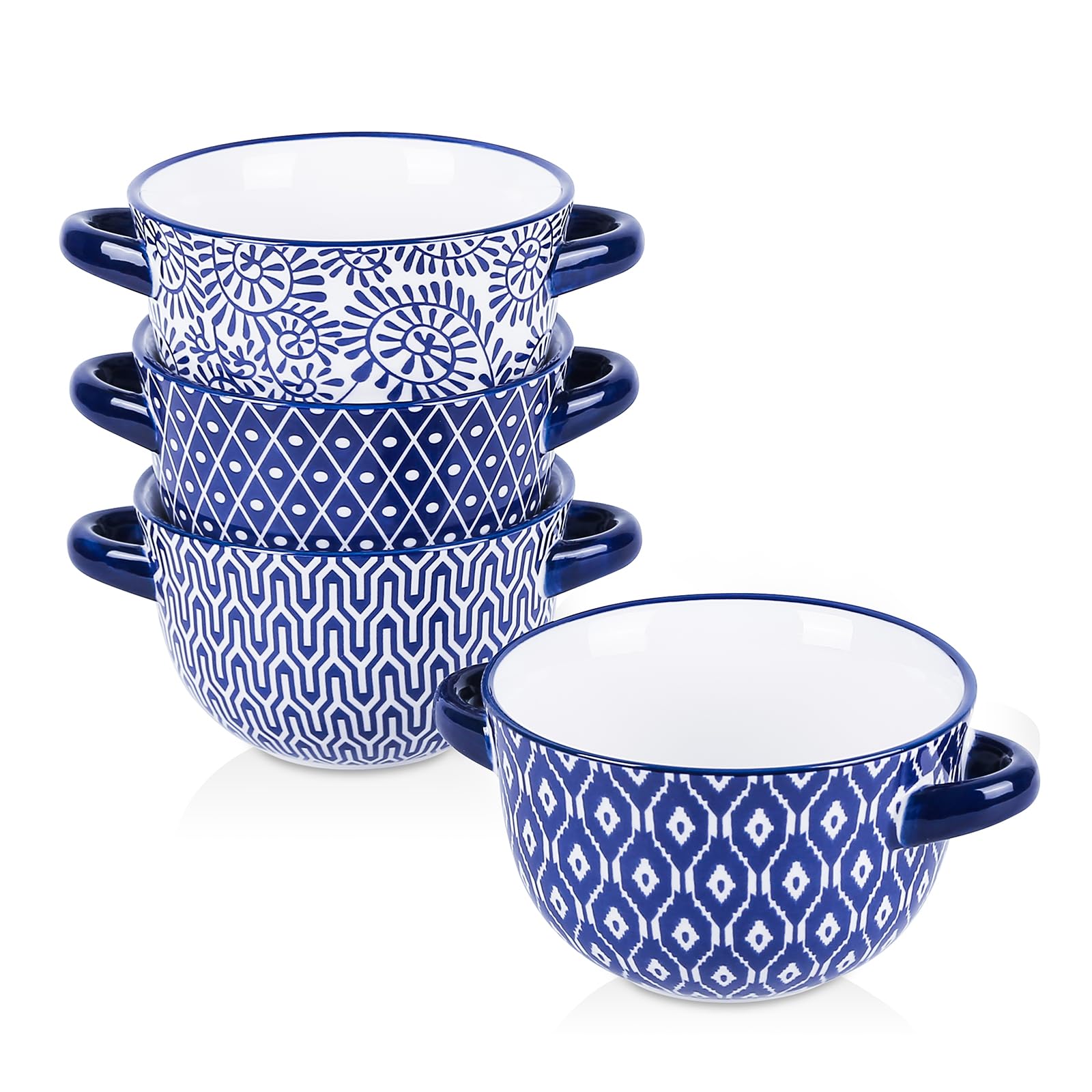 Selamica Ceramic Soup Bowls with Handles, French Onion Soup Crocks 20 OZ, Oven Safe Soup Bowls for French Onion, Chili, Beef Ste