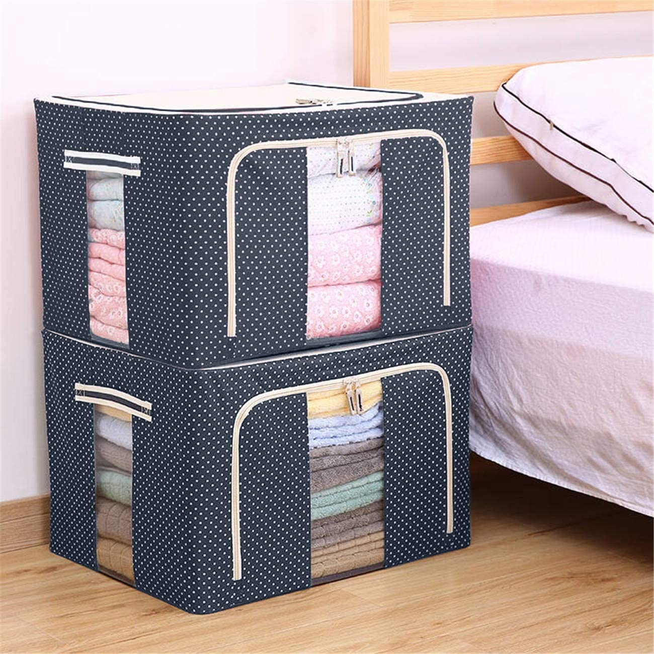 Kmils 2 Pieces FoldAble & StackAble Clothes Storage Organizer For Saree, Dress, Comforter, Blanket And Beddings, Clothes Stora