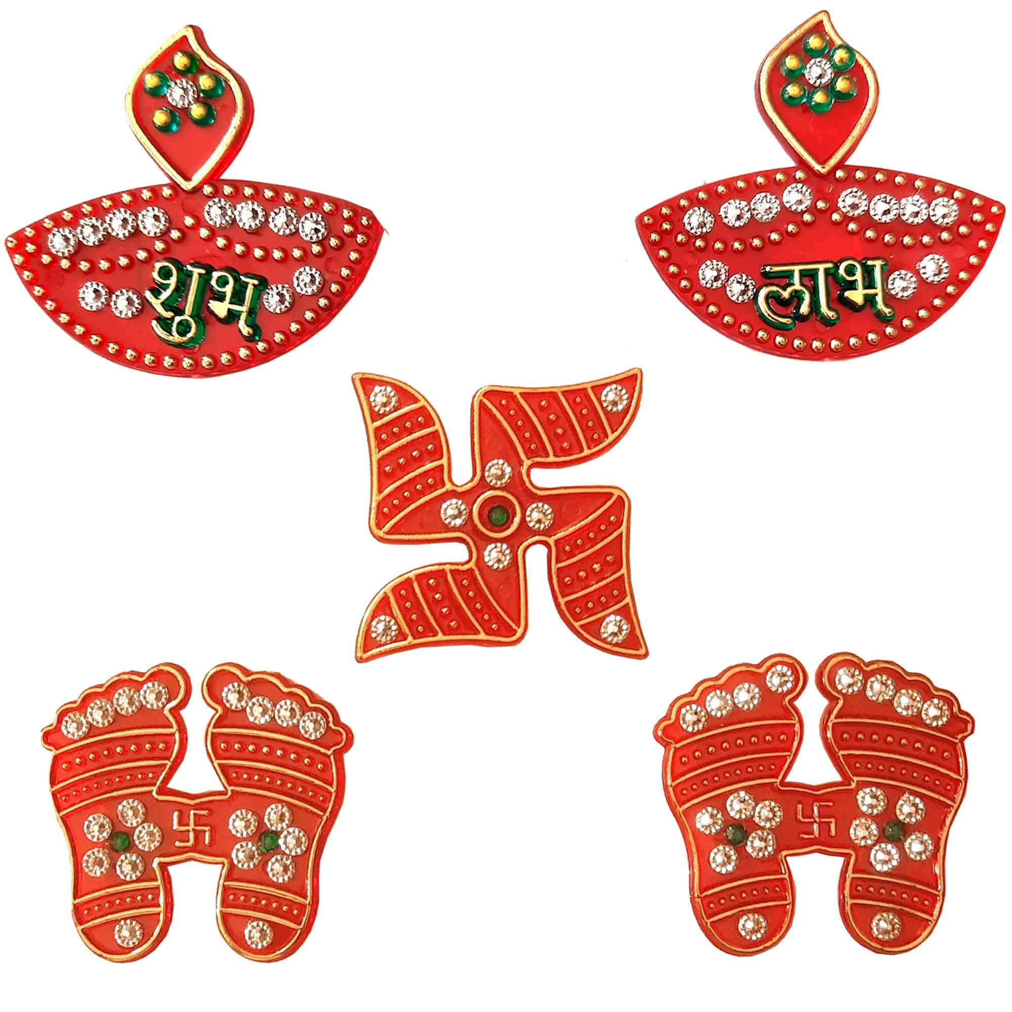 Sk Craft Acrylic Stone Shubh Labh Wall Sticker, Swastik And Laxmi Charan For Wall, Door, Diwali Decor