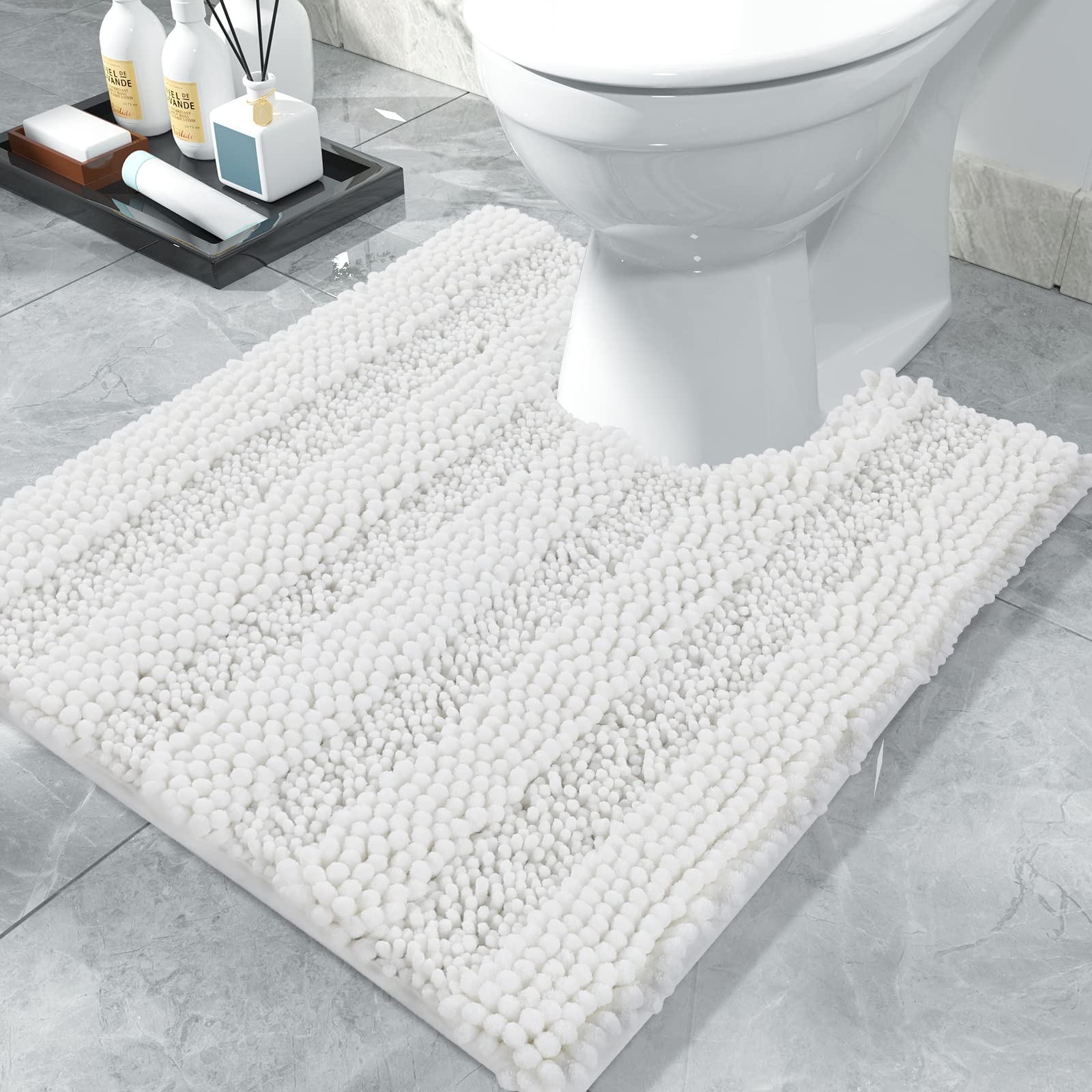 Yimobra U Shaped Toilet Bath Rug, Luxury Chenille Contour Mat For Bathroom, Soft Comfortable Shaggy Commode Rug, Water Absorptio