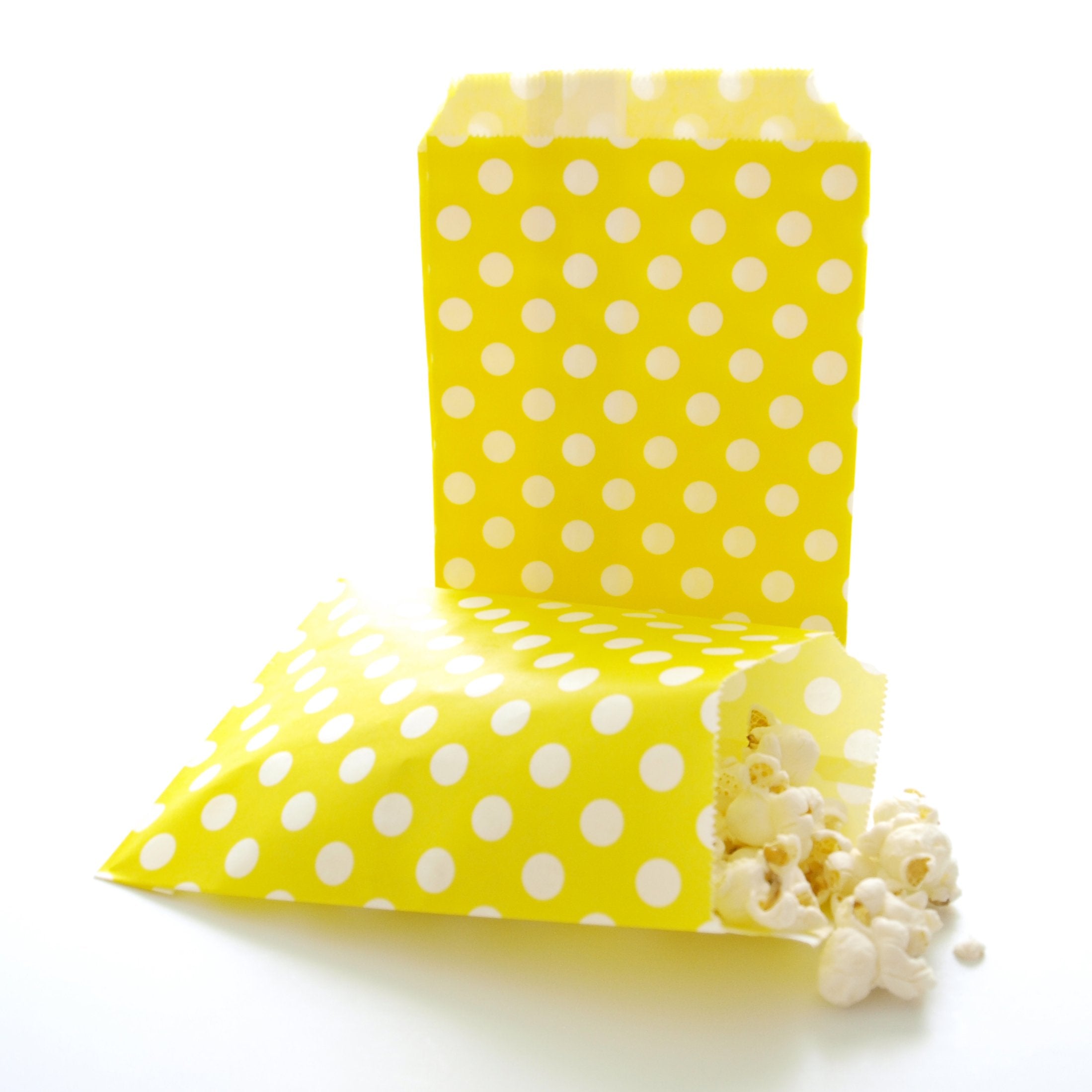 Yellow Party Bags, Kids Candy Birthday Loot Sacks, Party Goodie Bag, Yellow Polka Dot Bags (25 Pack)