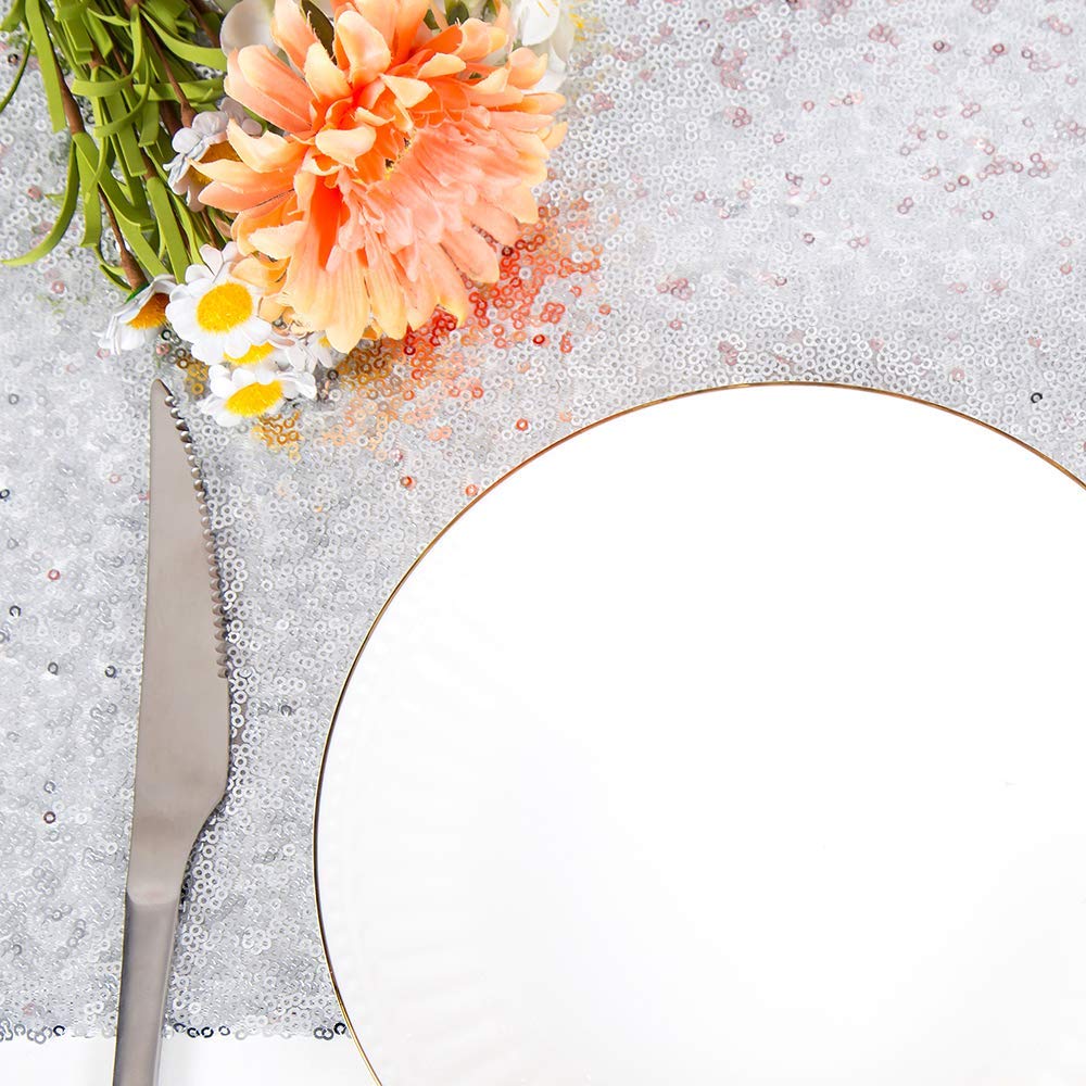 Jyflzq Silver Sequin Table Runner 12''X108'' Pack Of 2 Glitter Sequin Fabric Table Linens Runner Sparkly Sequin Runners For Tabl