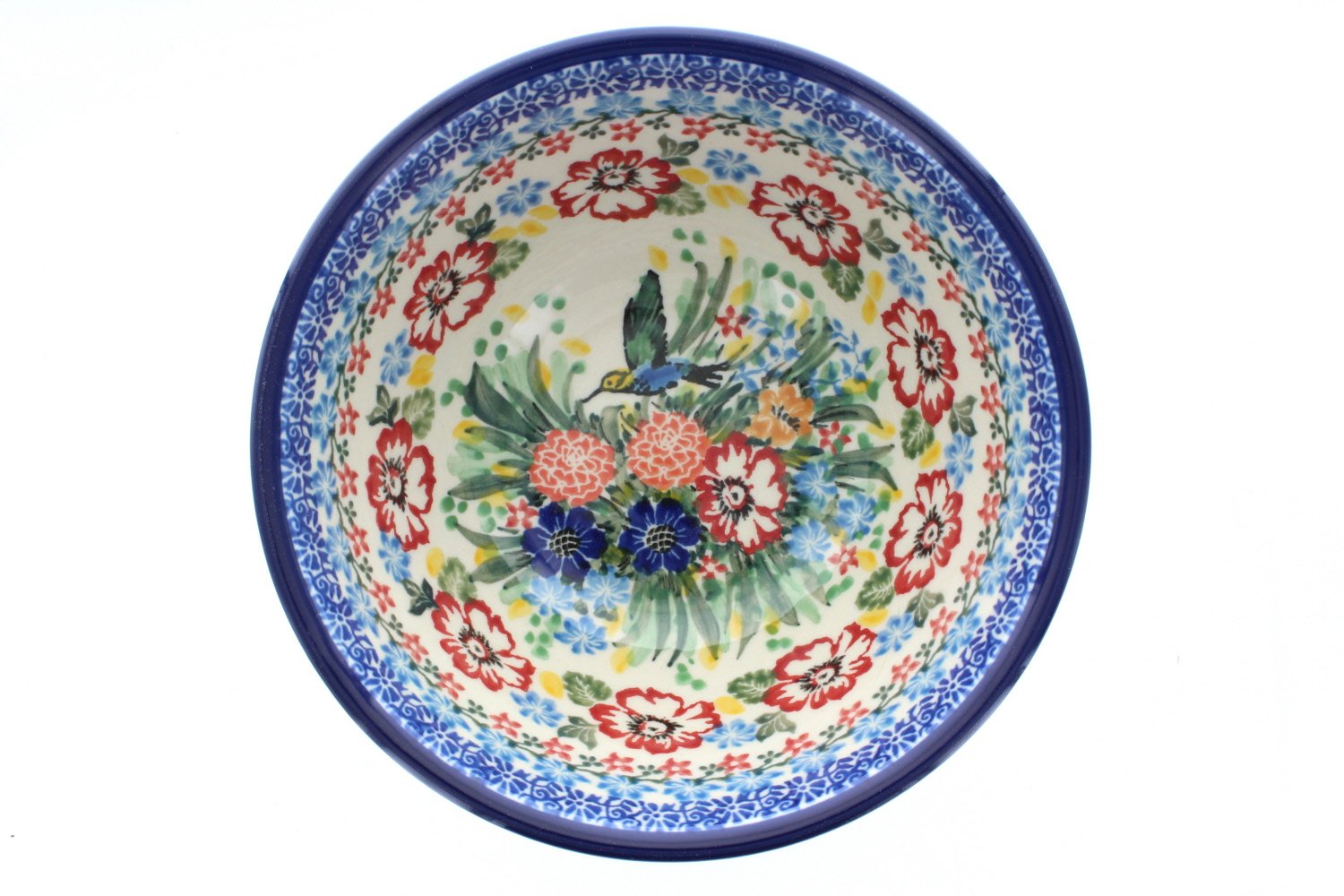 Blue Rose Polish Pottery Hummingbird Cereal/Soup Bowl