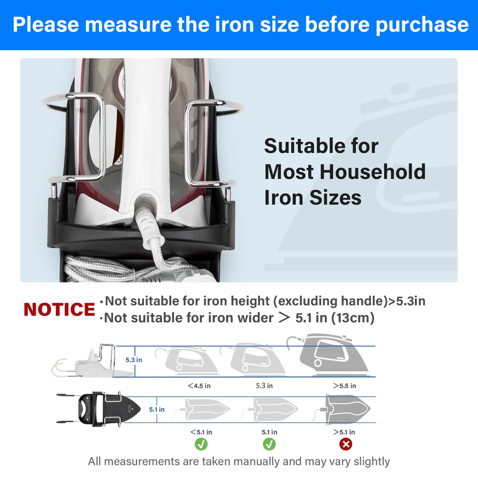 Alpinista Ironing Board Hanger Wall Mount Ironing Board Holder Wall Mount For Laundry Rooms Storage Organizer, Black