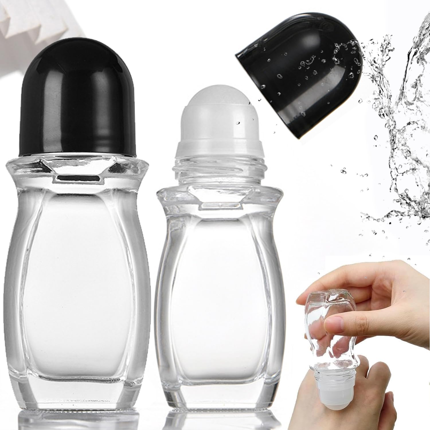 2Pcs Glass Empty Roller Bottles With Plastic Roller Ball, Deodorant Roll On Bottles Containers Leak Proof Massage Roller Ball Bo