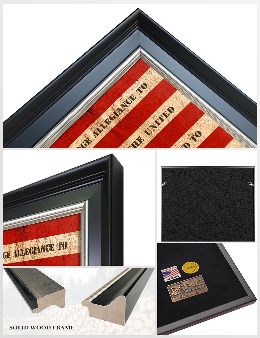 Ipic - American Flag Personalized Framed Wall Art With Names And Date On, Giclee Prints Framed With Solid Wood, Custom Memorial