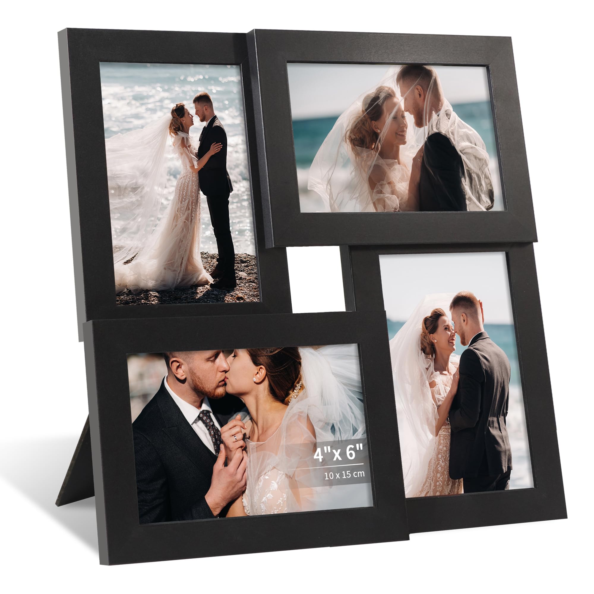 SZYUU 4x6 Collage Picture Frame,4 Photo Frame with Real Glass,Family Picture Frame Collage Wall Hanging or Tabletop Display,Blac