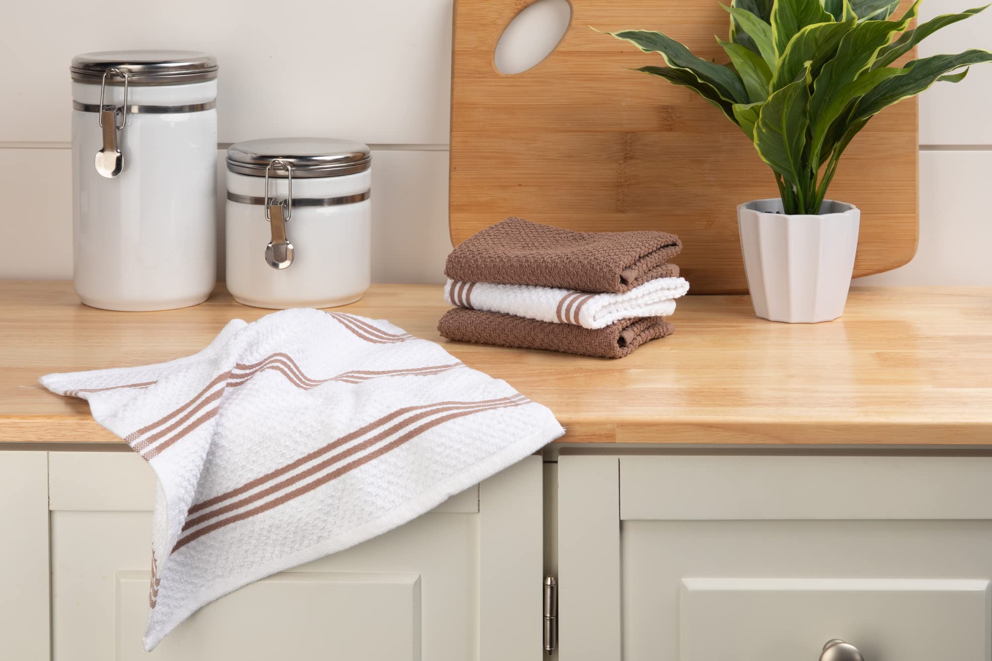 Kitchen Towels Dishcloths 100% Cotton  Set of 8  Brown and White Dish Cloth Towels  Tea Towels  Reusable and Absorbent Cleaning Cloths  Oeko-Tex Cotton  12 in x 12 in