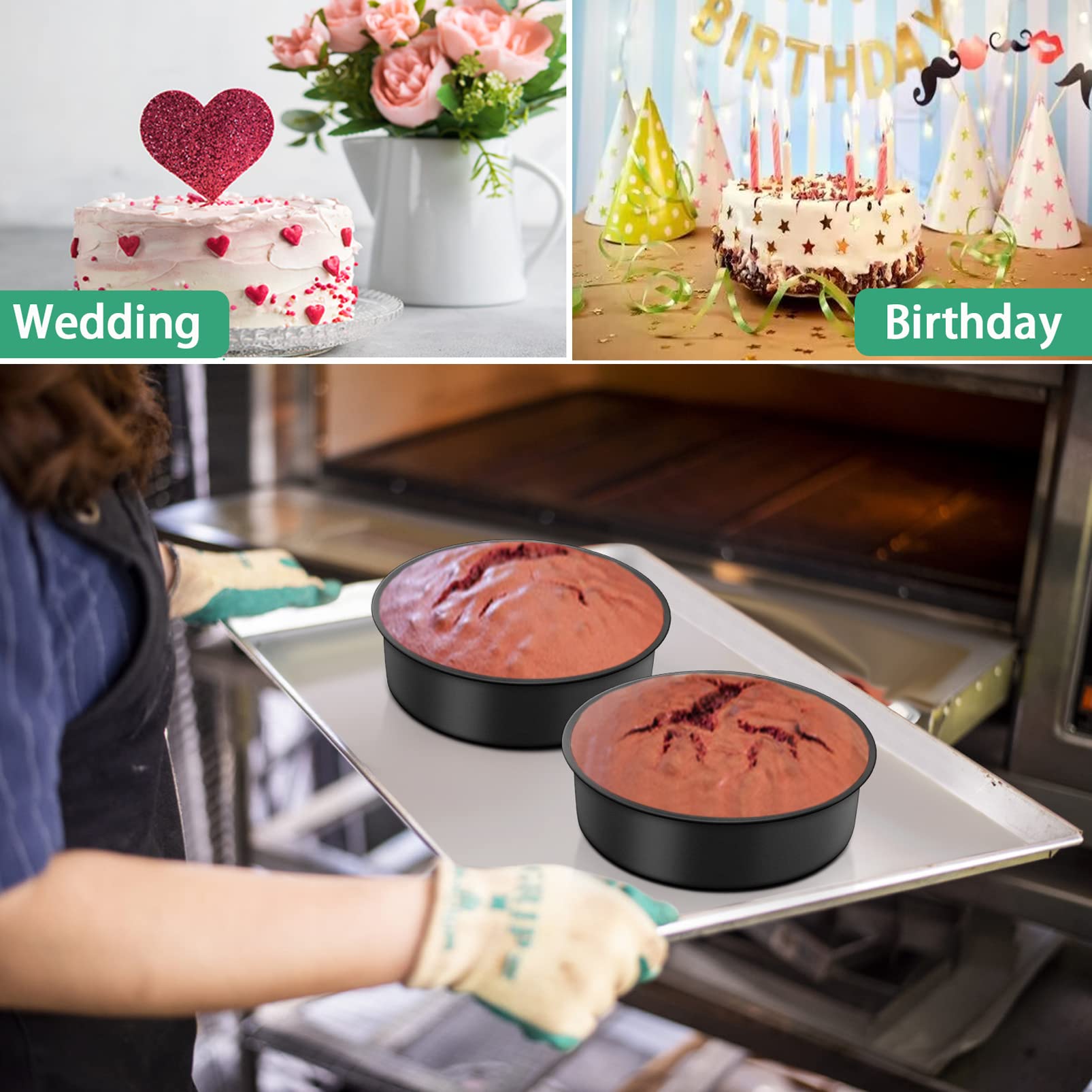 Teamfar 6 Inch Cake Pan, Round Baking Layer Cake Pan Set Of 3, With Non-Stick Coating Stainless Steel Core For Birthday, Party,