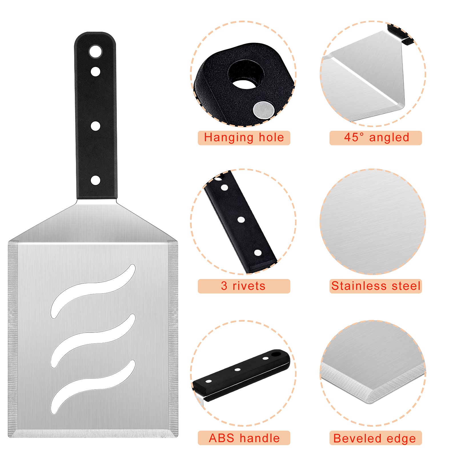 Metal Spatula Set  HaSteeL Heavy Duty Stainless Steel Large Griddle Spatula Tools  Hamburger Turner Pancake Flipper with ABS Handle for Teppanyaki Flat Top BBQ Cooking  Dishwasher Safe & 2 Hooks
