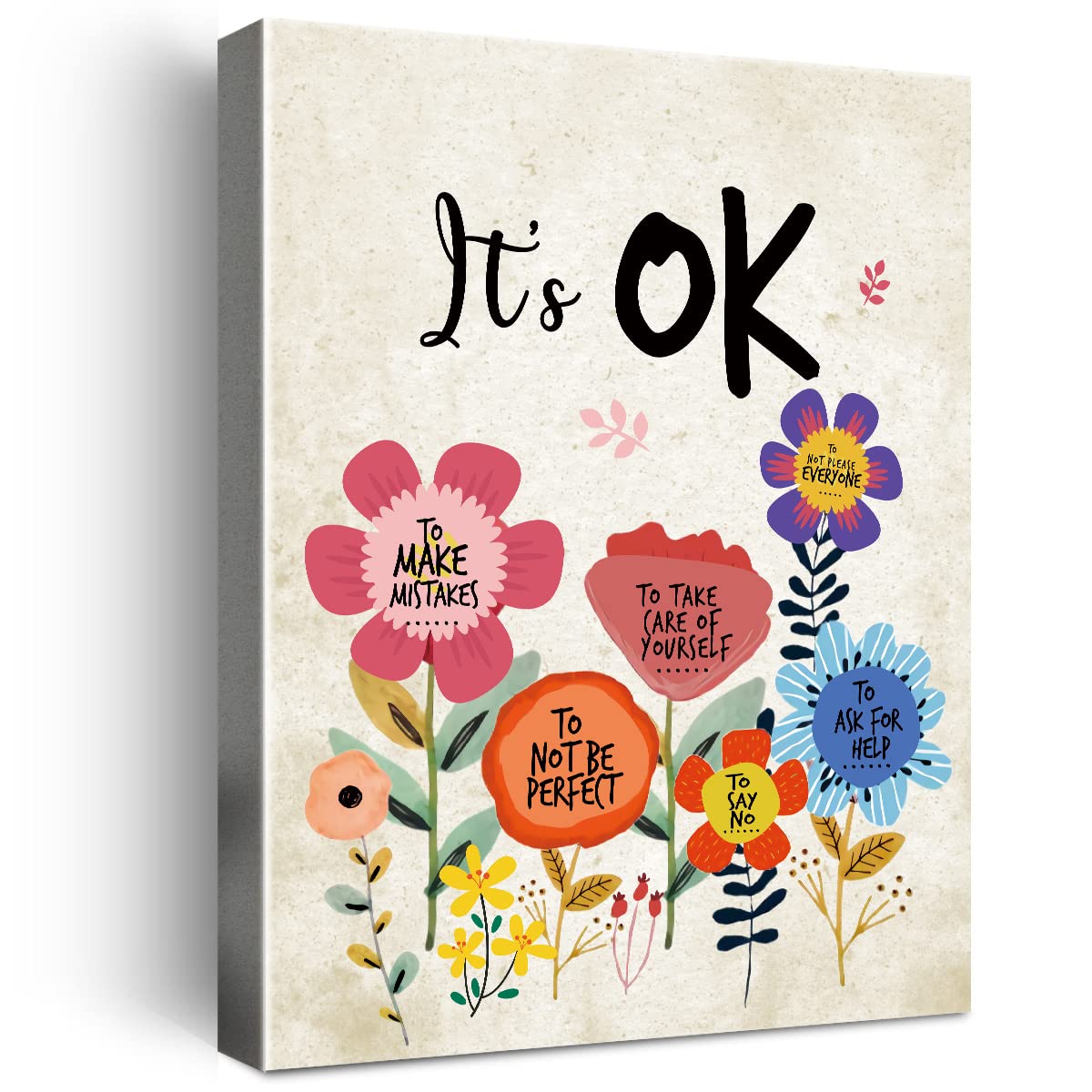 It'S Ok Wall Art Canvas,Inspirational Quotes Framed Canvas Wall Art For Kids Girls Room Wall Decor,Encouragement Gifts For Girls