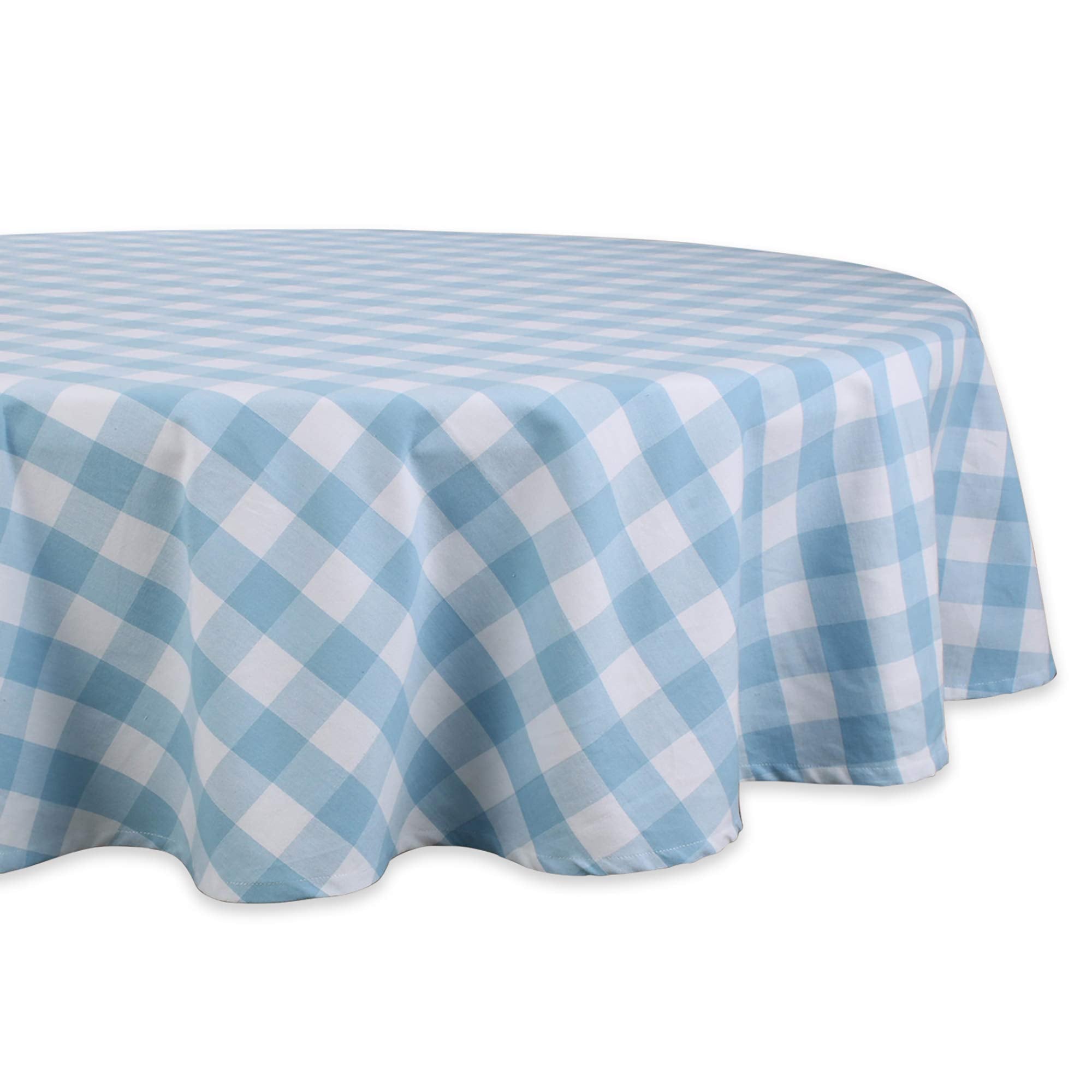 Dii Buffalo Check Collection, Classic Farmhouse Tablecloth, Tablecloth, 70 Round, Light Blue & White