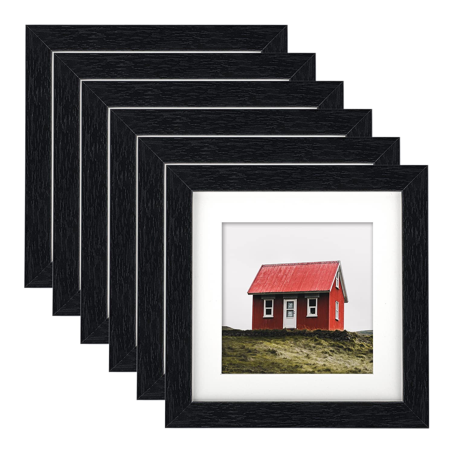 TOFOREVO 6x6 Picture Frames Set of 6 Black Wood Grain Photo Frame for Gallery Wall Mounting or Tabletop Display