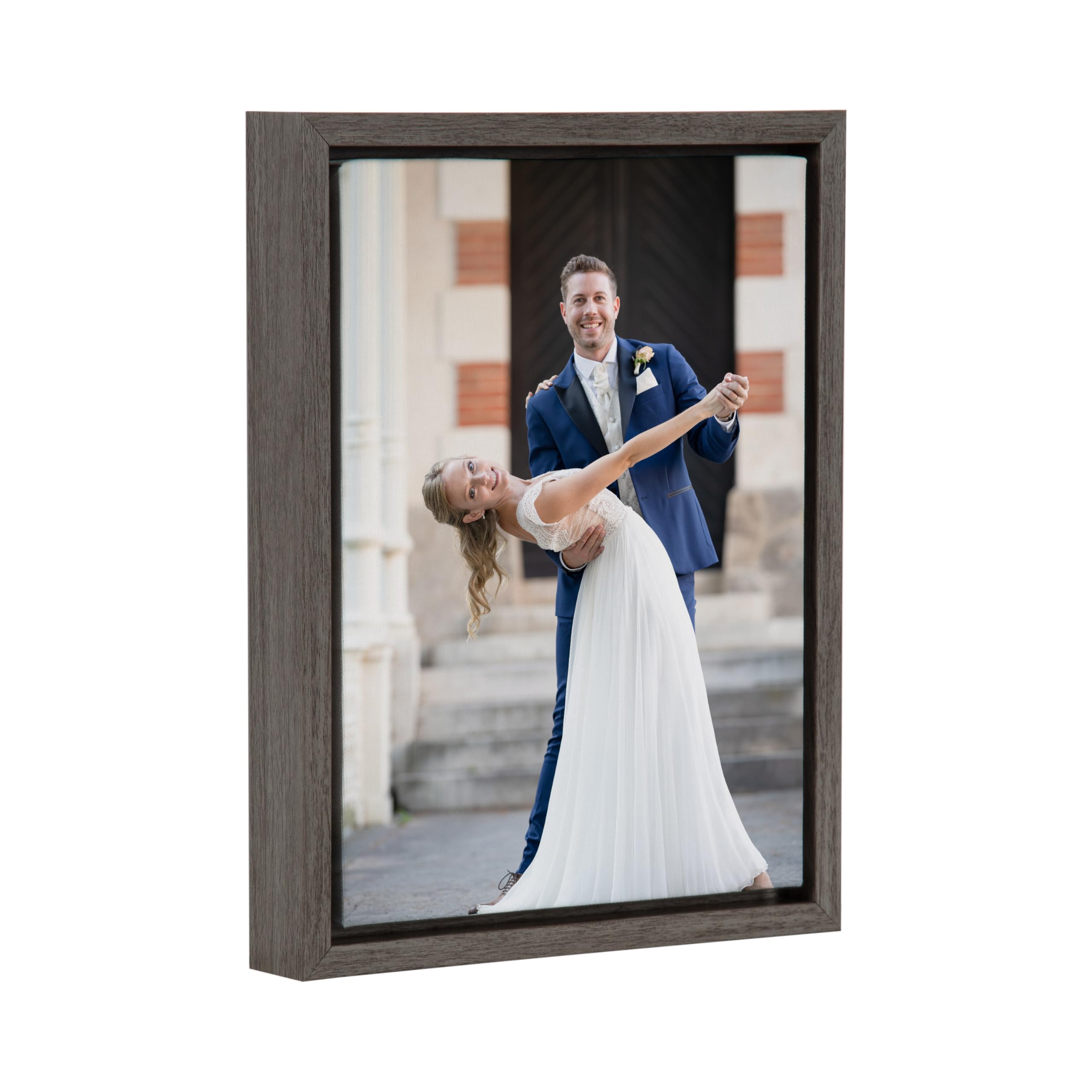 Kate And Laurel Custom Printed Framed Canvas Wall Art, 10X13 Gray, Sylvie Personal Canvas Print With Your Photos For Bedroom Or