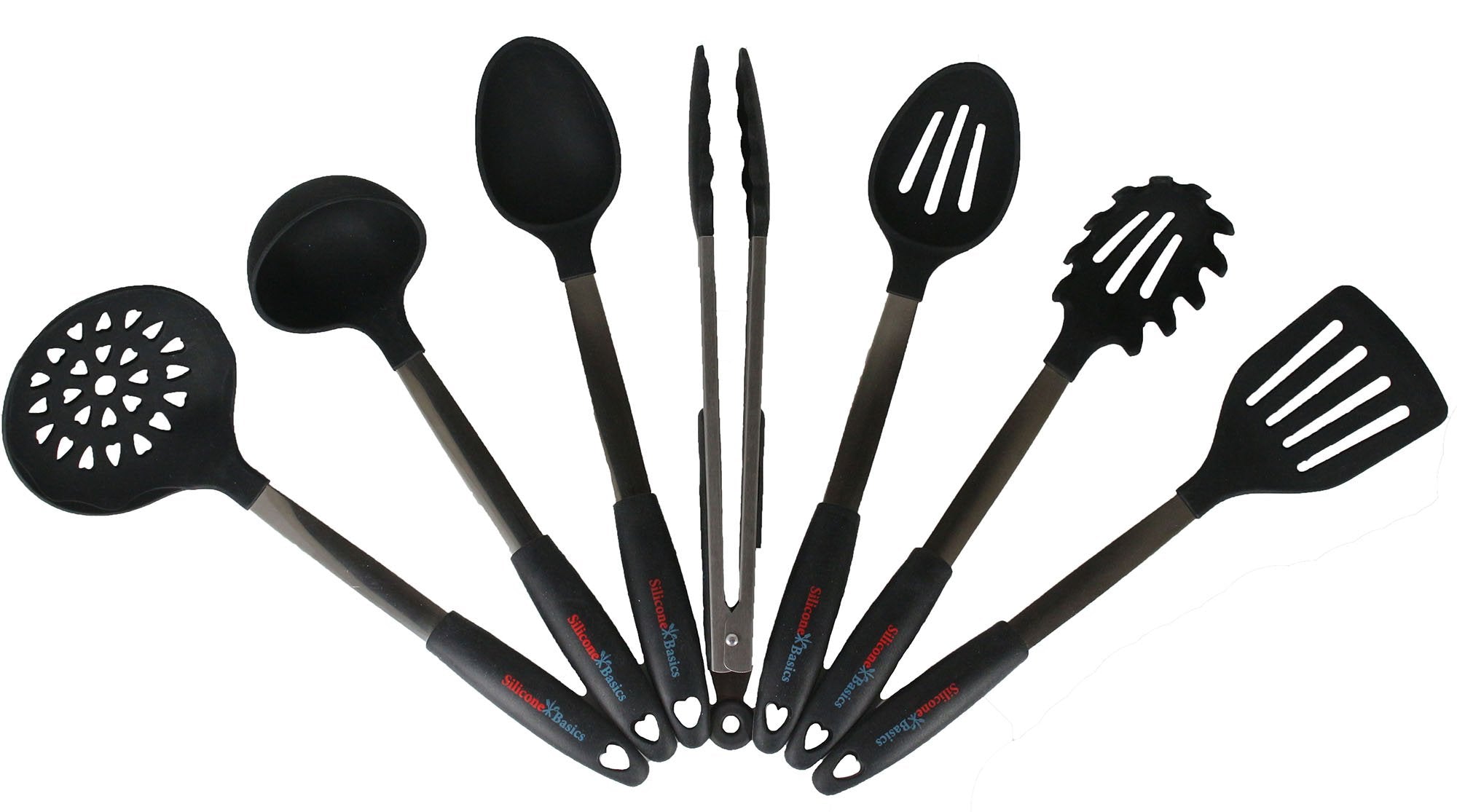 Silicone Basics Ultimate 9-Piece Black Stainless Steel & Silicone Kitchen Utensil Set - Premium Quality Cooking Tools