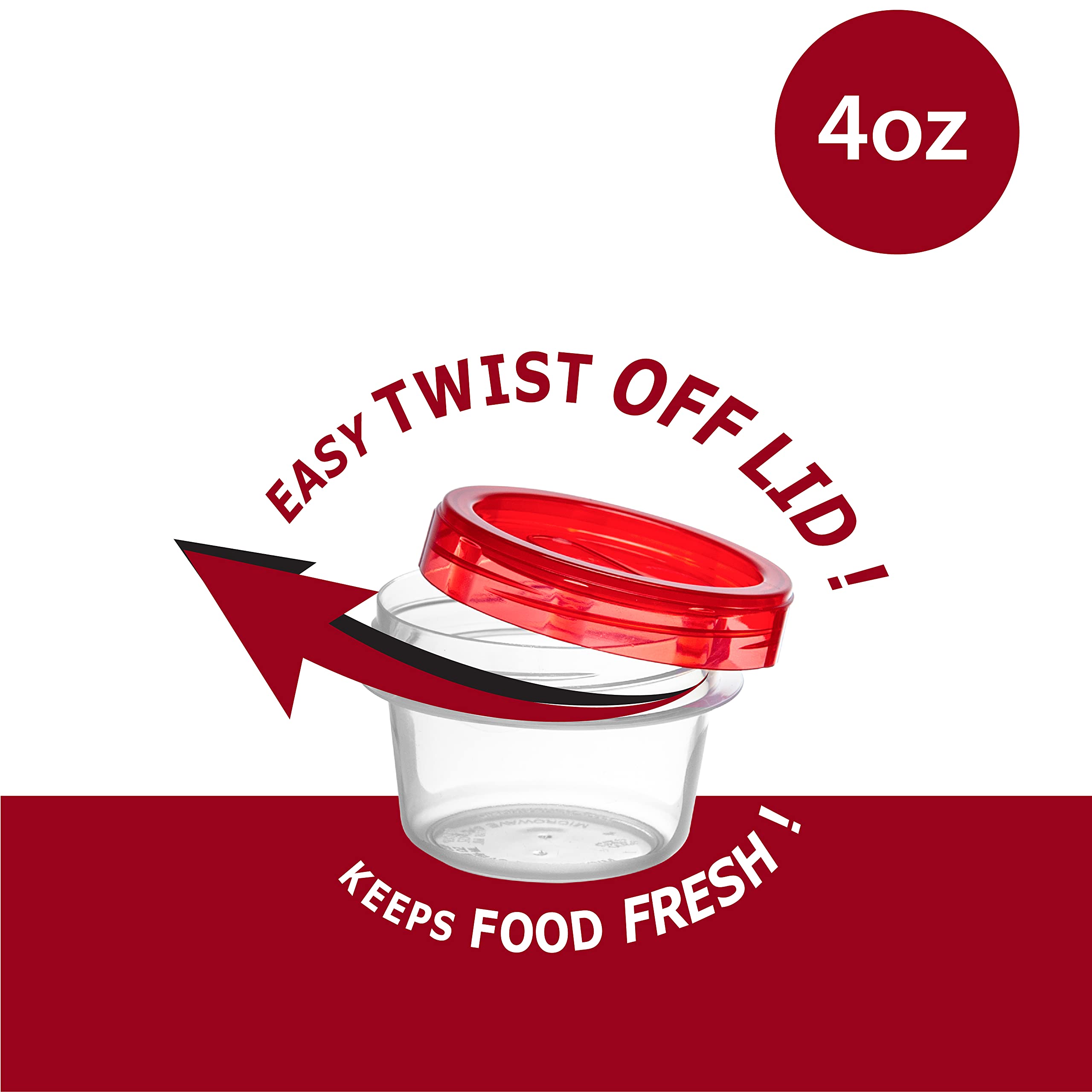 Elegant Disposables (4 Ounce 20 Pack) Twist Cap Containers Clear Bottom With Red Top Screw On Lids Twist Top Food Storage Freeze