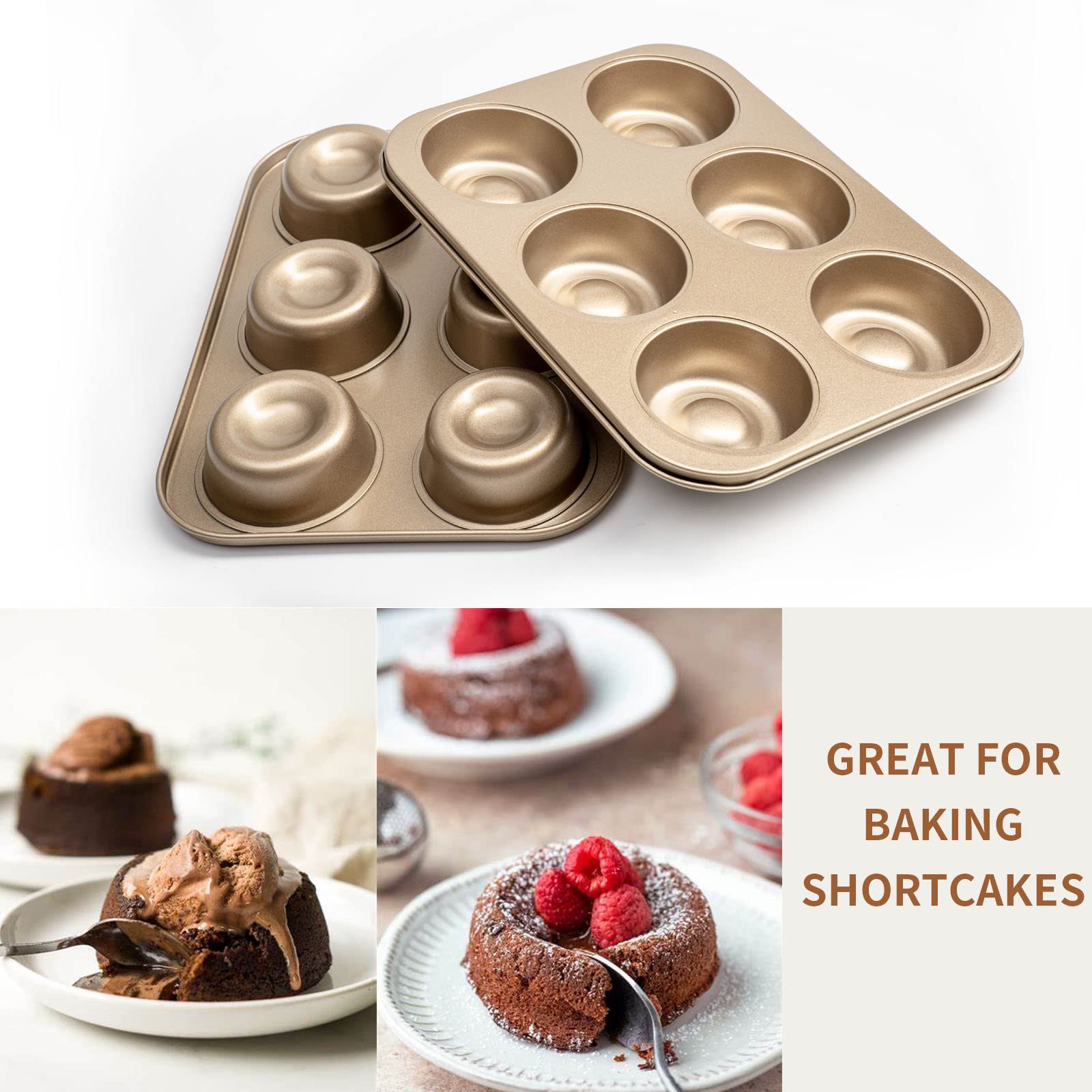 Yomvzake Brownie Bowl Pan 2 Pack, 6 Cavity Mini Round Cake Pan Cantinflas Cake Mold 3 Inch Shortcake Pan Tea Cake Pan Small Lava