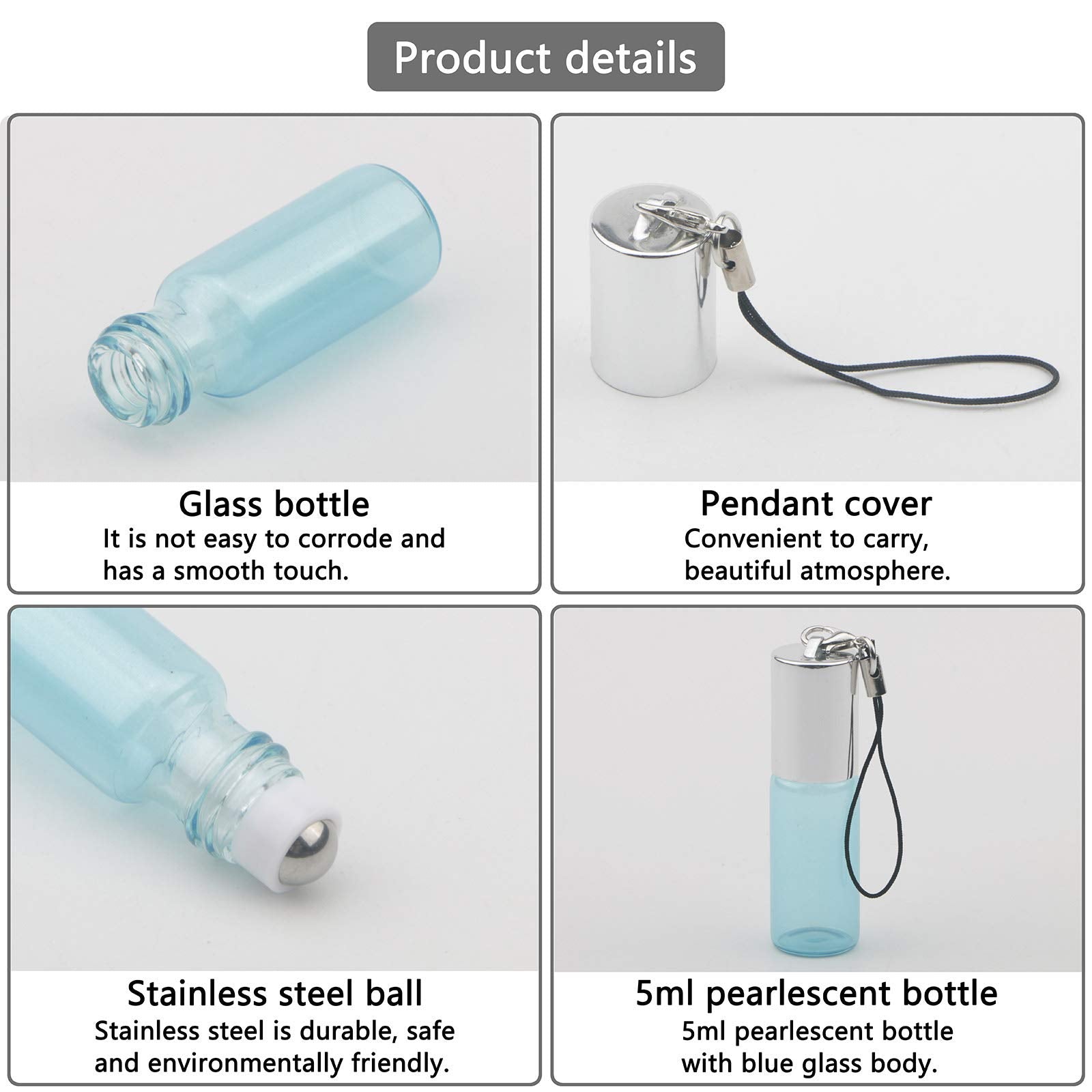 Newzoll 10Pcs/Set Glass Roll-On Bottles With Opener 5Ml 1/6Oz Pearly Blue Roller Bottles Rolling Bottles Vials For Essential Oil