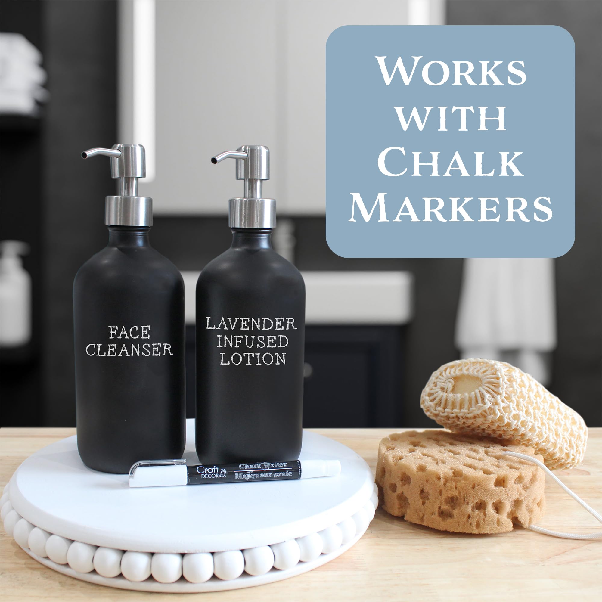 16Oz Black Glass Bottles W/Stainless Steel Pumps (2-Pack); Black Coated Boston Round; Lotion, Hand Care & Soap Dispensers