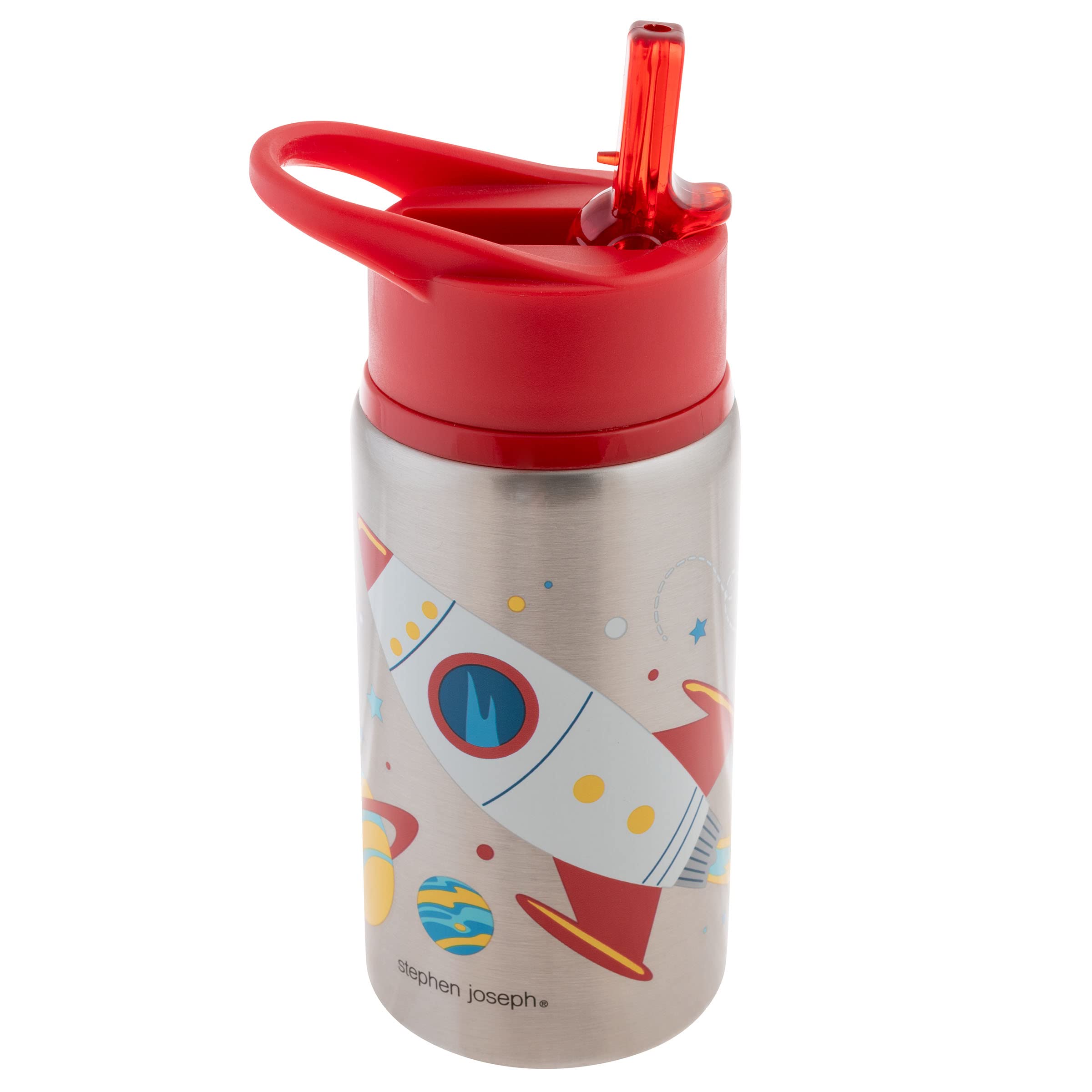 Stephen Joseph Stainless Steel Water Bottles, 18 Oz, Straw Lid, Reusable Tumbler, Insulated, Space