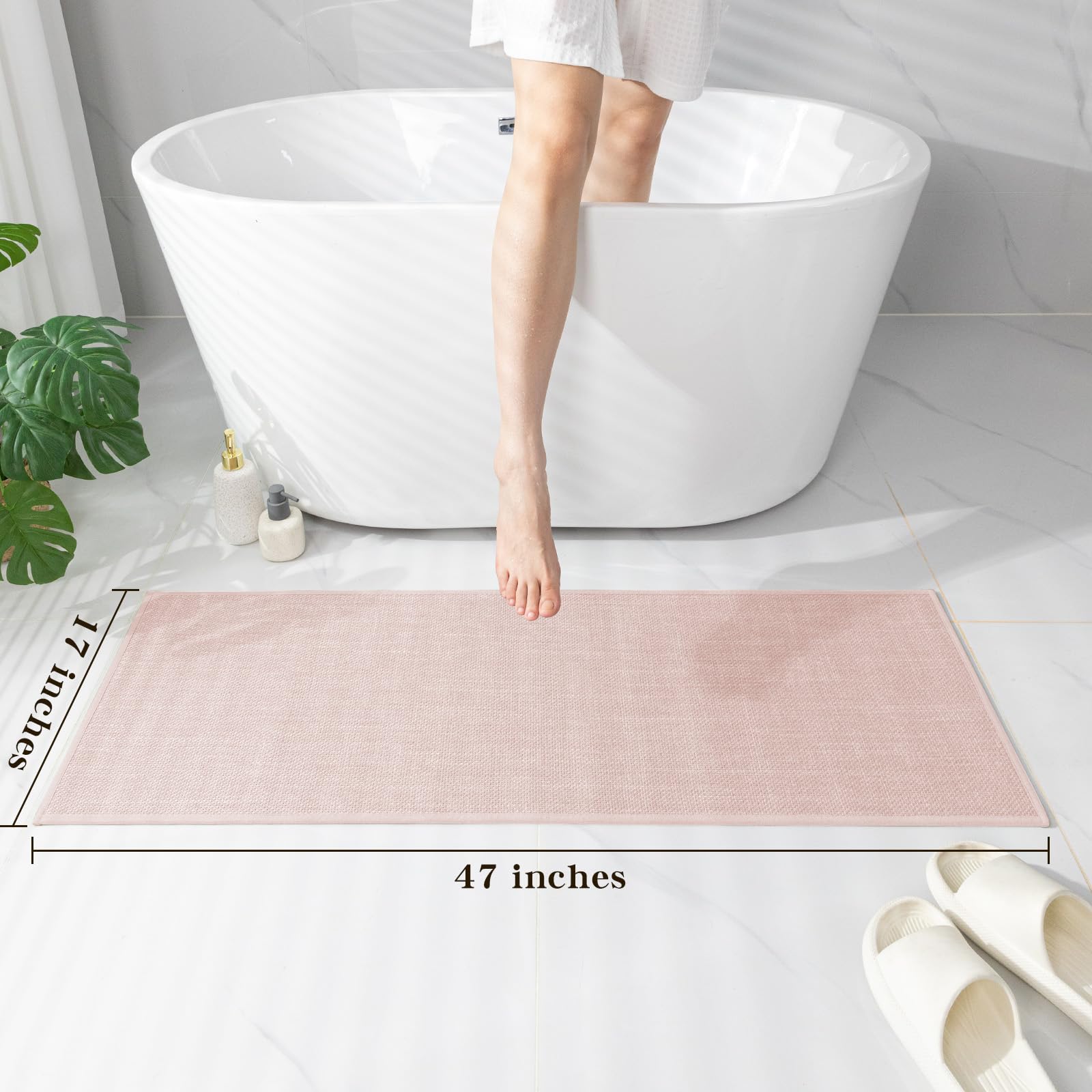 Chakme Bathroom Rugs Mat 47X17, Ultra Thin Non Slip Bath Mat Runner Quick Dry Absorbent Bath Mat For Bathroom Floor, (Pink, 47''