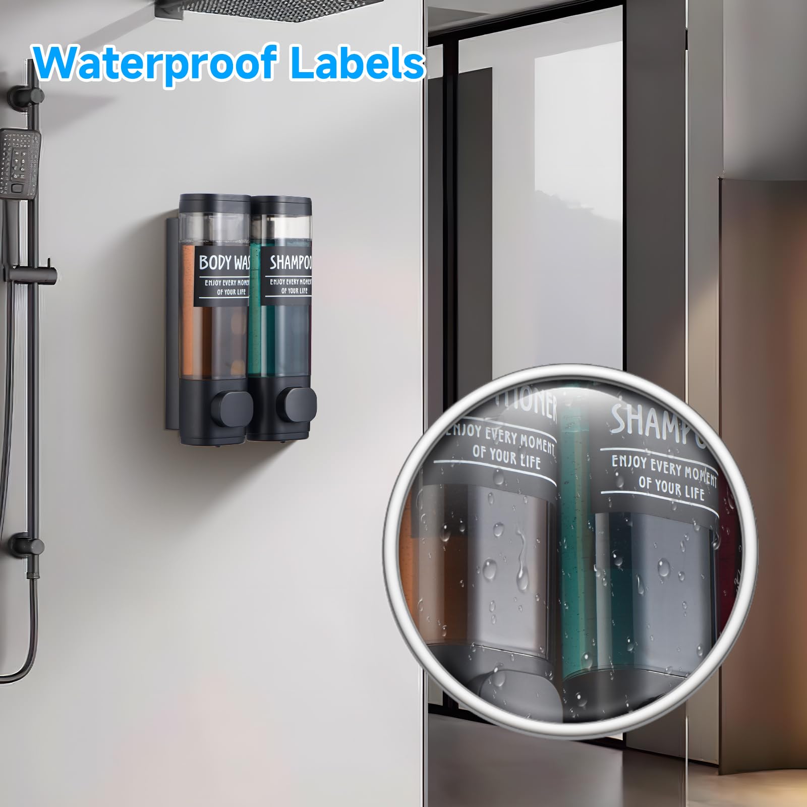 Shampoo And Conditioner Dispenser,Glintgath Shower Dispenser 2 Chamber No Drill Shampoo Dispenser For Shower Wall Mounted Shower