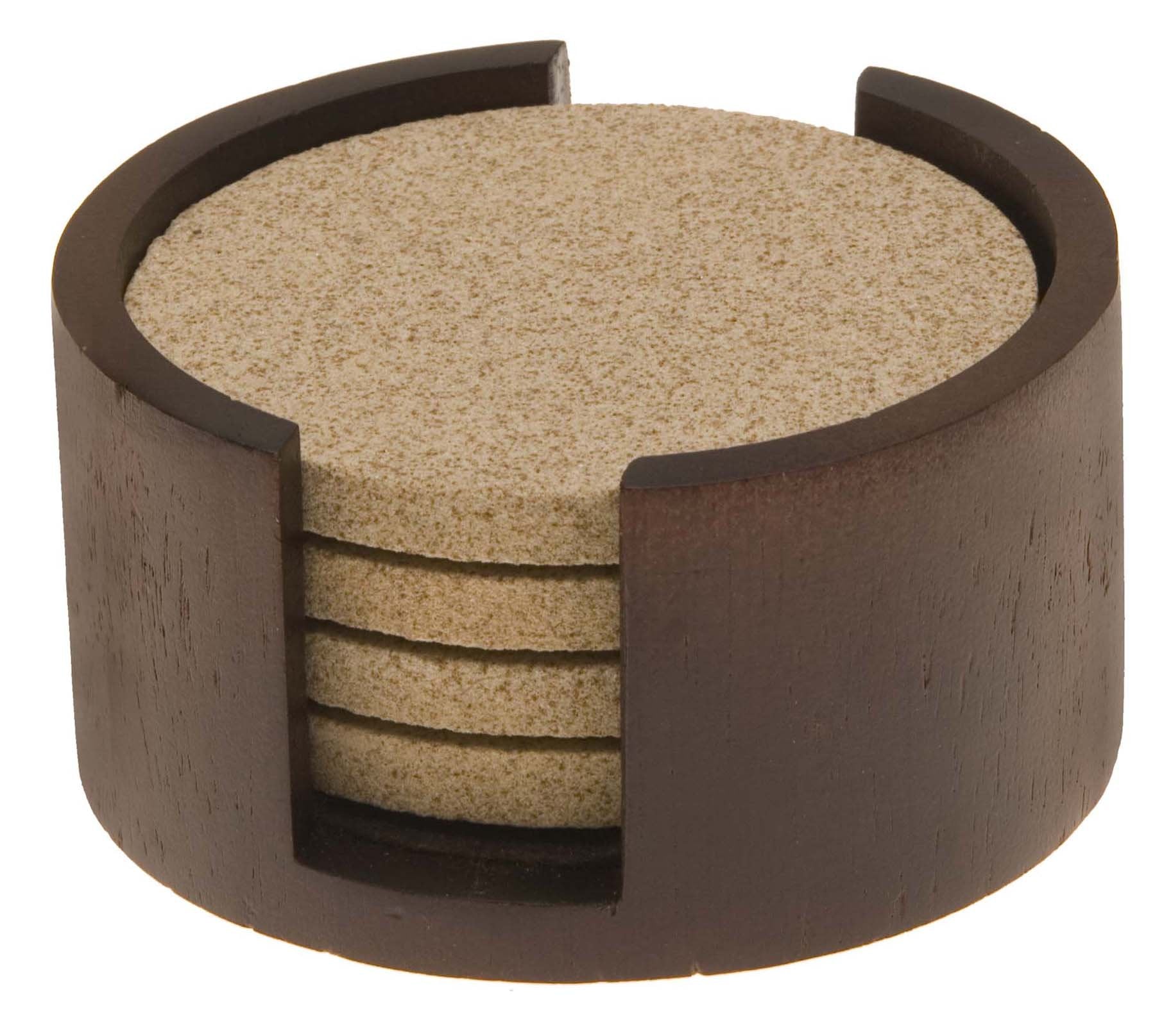 Thirstystone Dark Walnut Wood Coaster Holder 4.75    Diameter Holds 4    Round Coasters