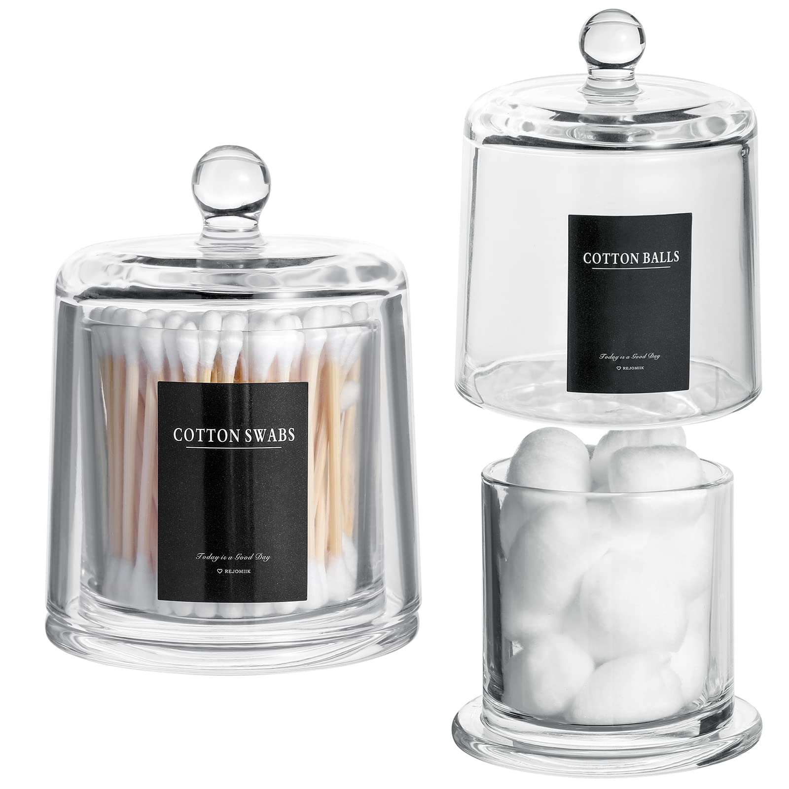 Rejomiik Qtip Holder Thick Glass Apothecary Jars With Lid For Bathroom Accessories Vanity Organizers And Makeup Storage For Cott