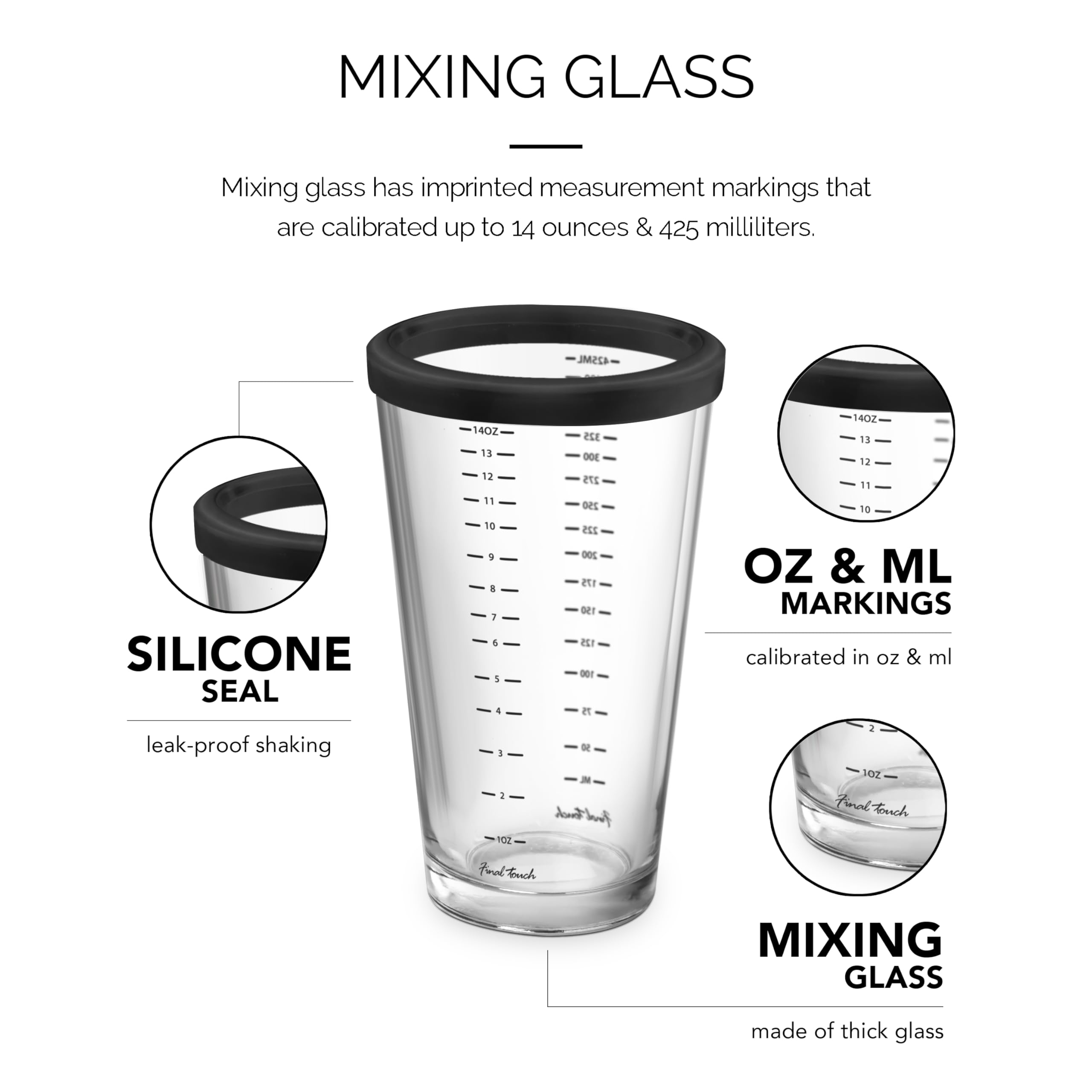 Final Touch Double Wall Boston Shaker with Silicone Seal and Ounce/Milliliter Measurements (FTA1852)