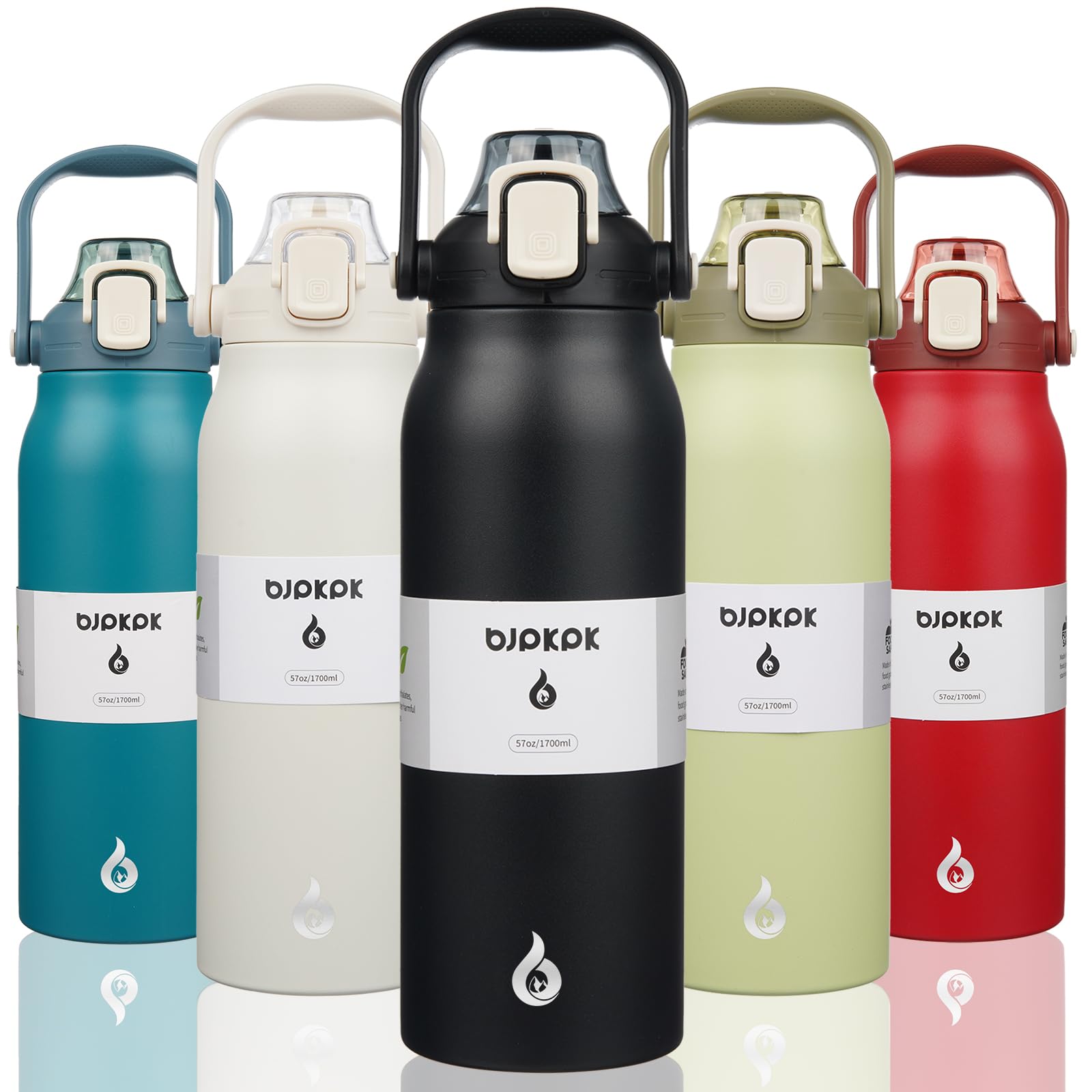BJPKPK Insulated Water Bottles with Straw, 57 oz Sports Water Bottle with One-handed Opening Lid, BPA Free Leakproof Easy Carry 