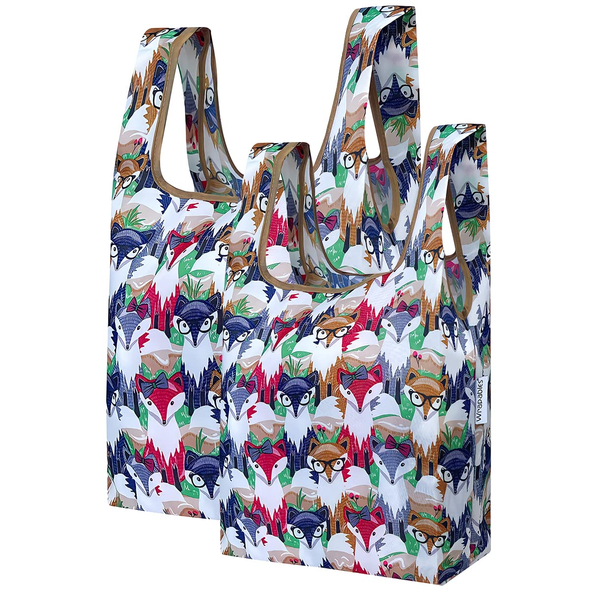 Wrapables Jolibag Collection Reusable Shopping Bag (Set Of 2), Clever Foxes