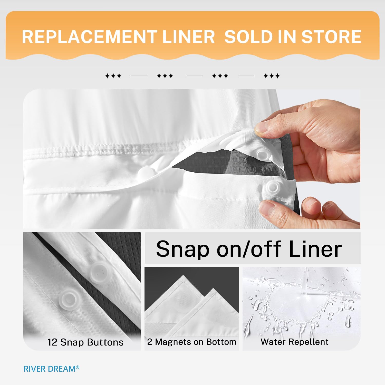 No Hooks Required Waffle Weave Shower Curtain with Snap in Liner - 71W x 74H Hotel Grade Spa Like Bath Curtain Gray