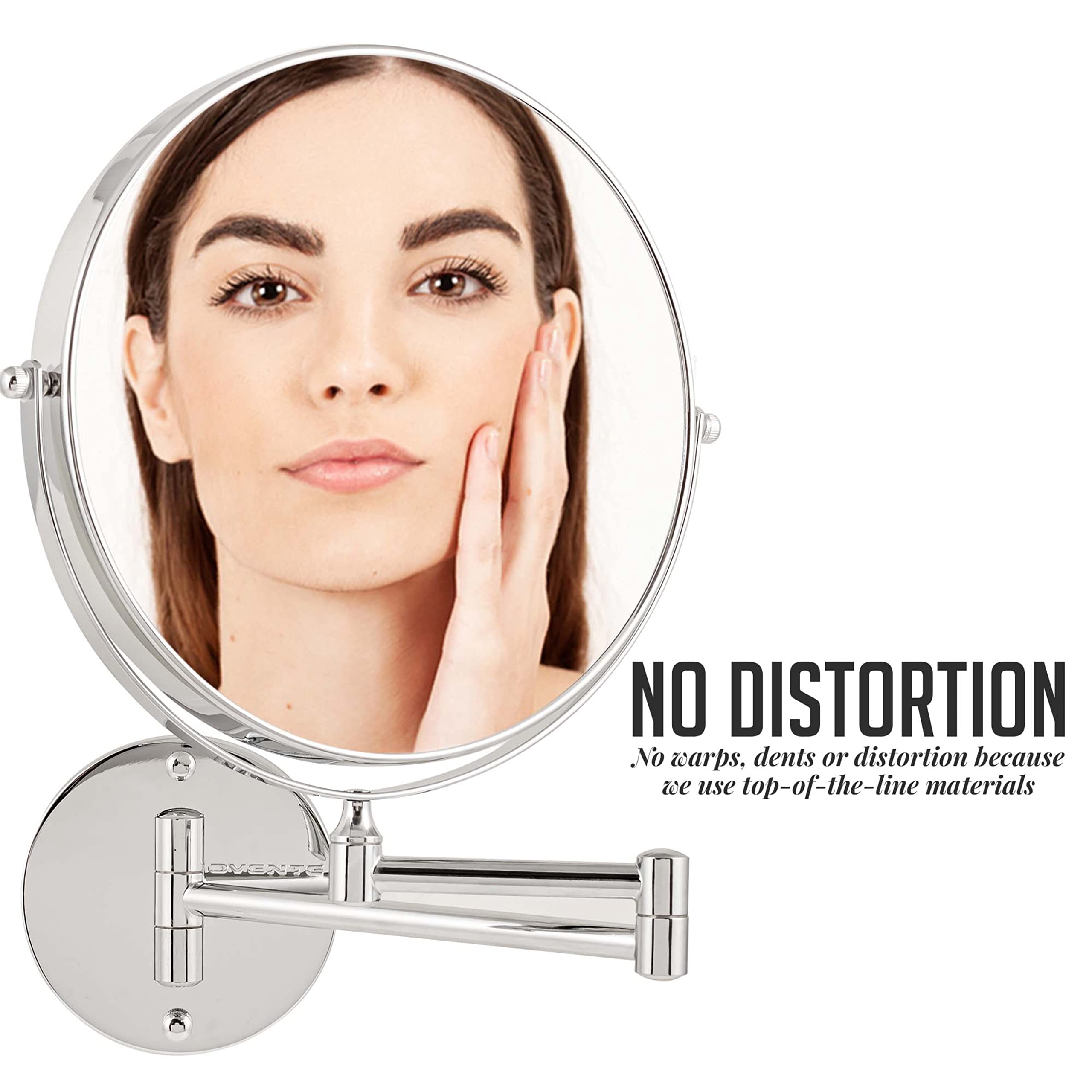 Ovente 9'' Wall Mounted Makeup Mirror - 1X/ 10X Magnification, Rotating 360-Degree, Double-Sided, Extendable & Folding Arm, Clea