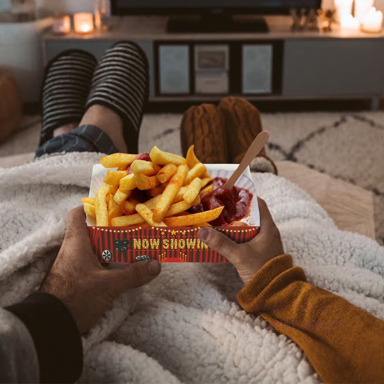 30 Pcs Movie Night Snack Trays 4 Corner Food Boxes Movie Night Party Supplies Paper Food Trays Cinema Party Favors Disposable Fo