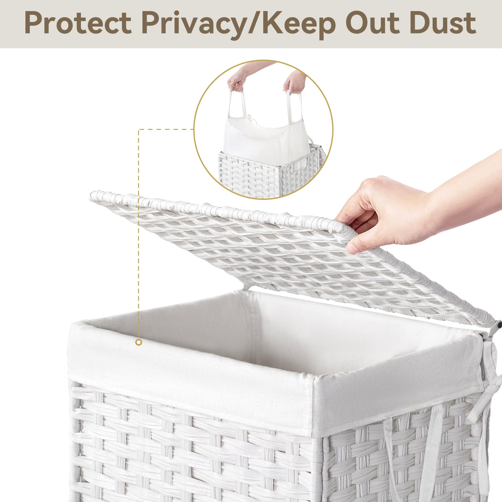 Chrislley 90L Large Laundry Hamper With Wheels,Rolling Laundry Basket With Lid And Renovable Liner Bag,Handwoven Rattan Organize