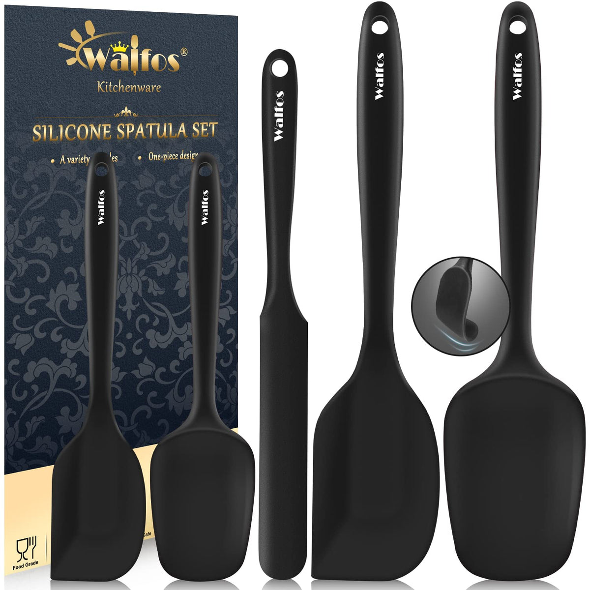 Walfos Silicone Spatula Set Of 5 - (600F) High Heat Resistant Kitchen Scraper Spatulas, One-Pieces Seamless Design, Perfect For