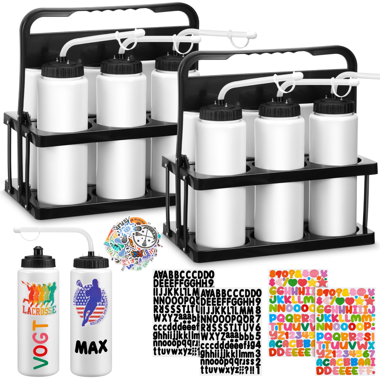 Suclain 14 Pcs Hockey Water Bottles Set, 33oz Team Sports Bottles, White
