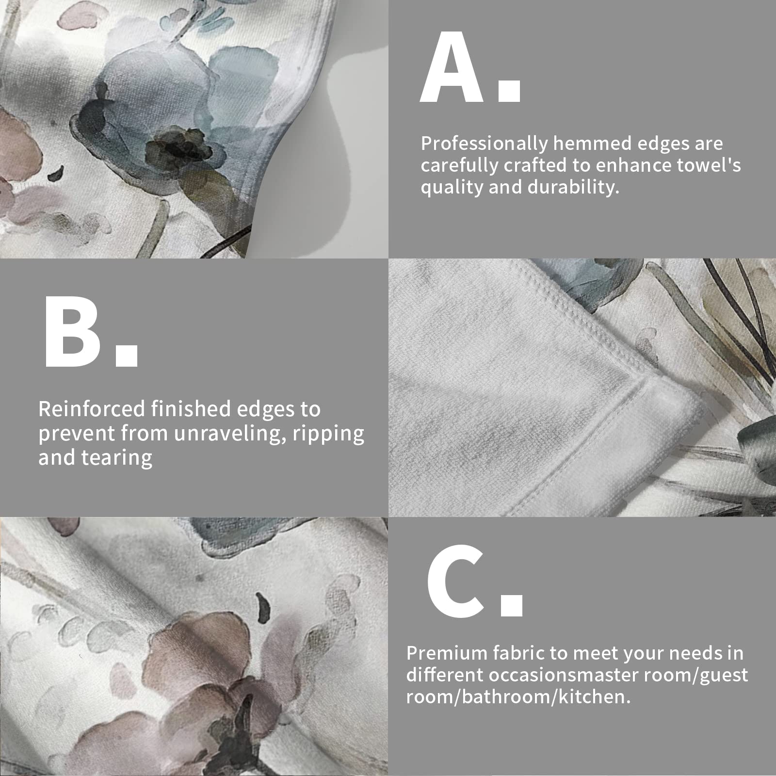 Grey Floral Hand Towels Boho Botanical Fingertip Towels Set Of 2 Soft Guest Face Towel Bathroom Decorations Thin Kitchen Tea Dis