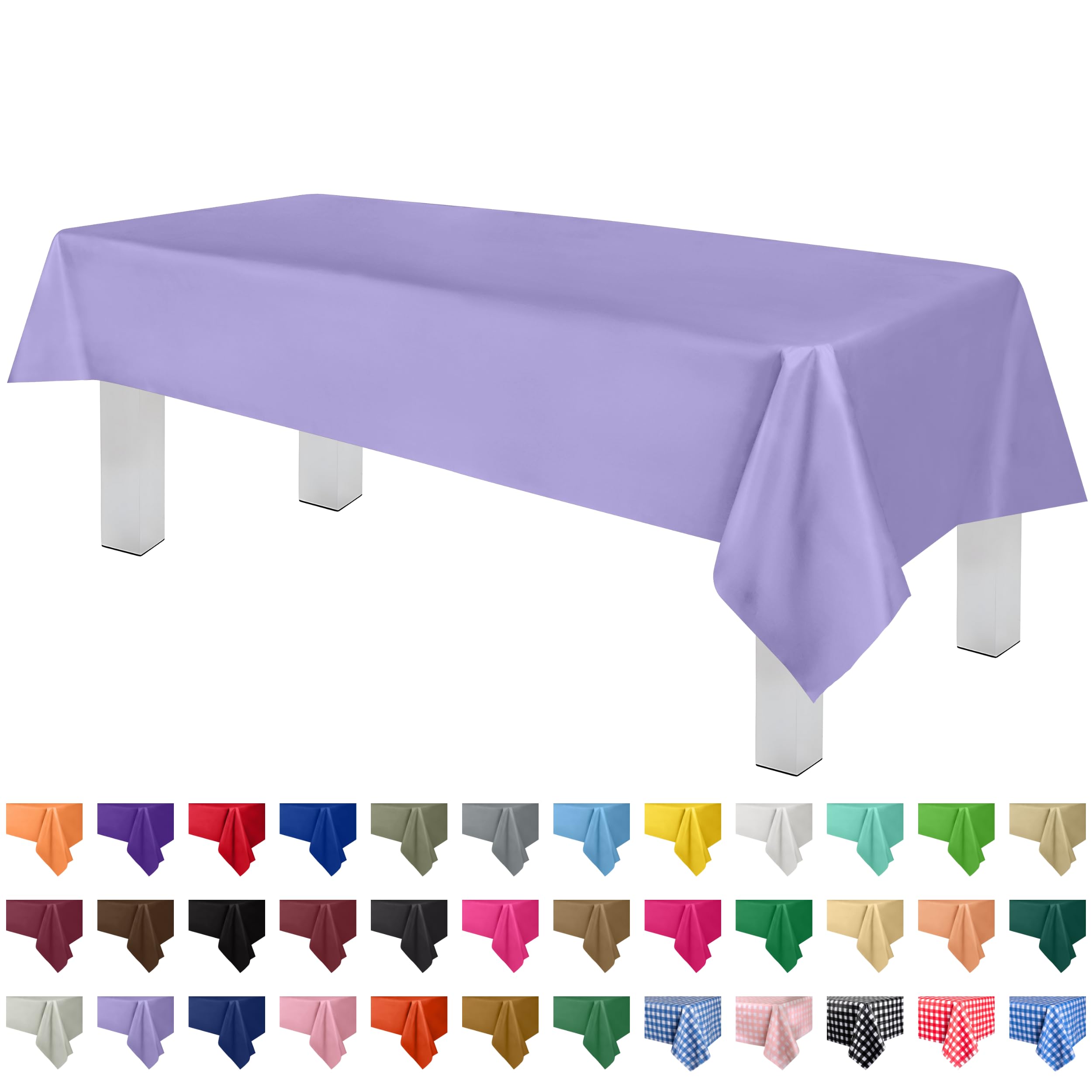 Grandipity Lavender Plastic Table Cloth Disposable (6 Pk) 54In X 108In Plastic Tablecloths For Rectangle Tables - Premium Party