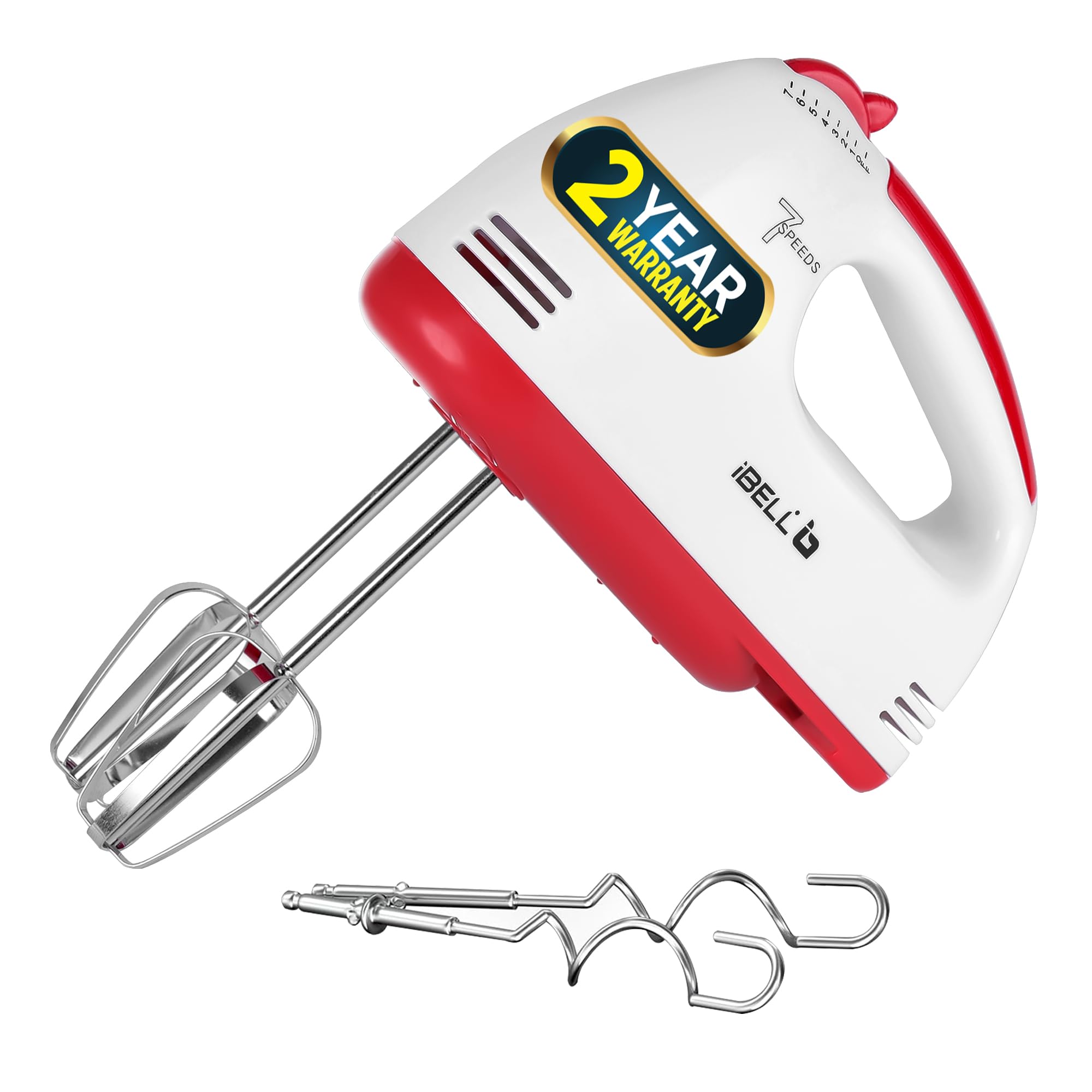 Ibell Whisk280 Hand Mixer, 280W, 7 Speed Control Plus Turbo, Beater/Blender/Electric Cream Maker For Cakes, Stainless, Dough Hoo