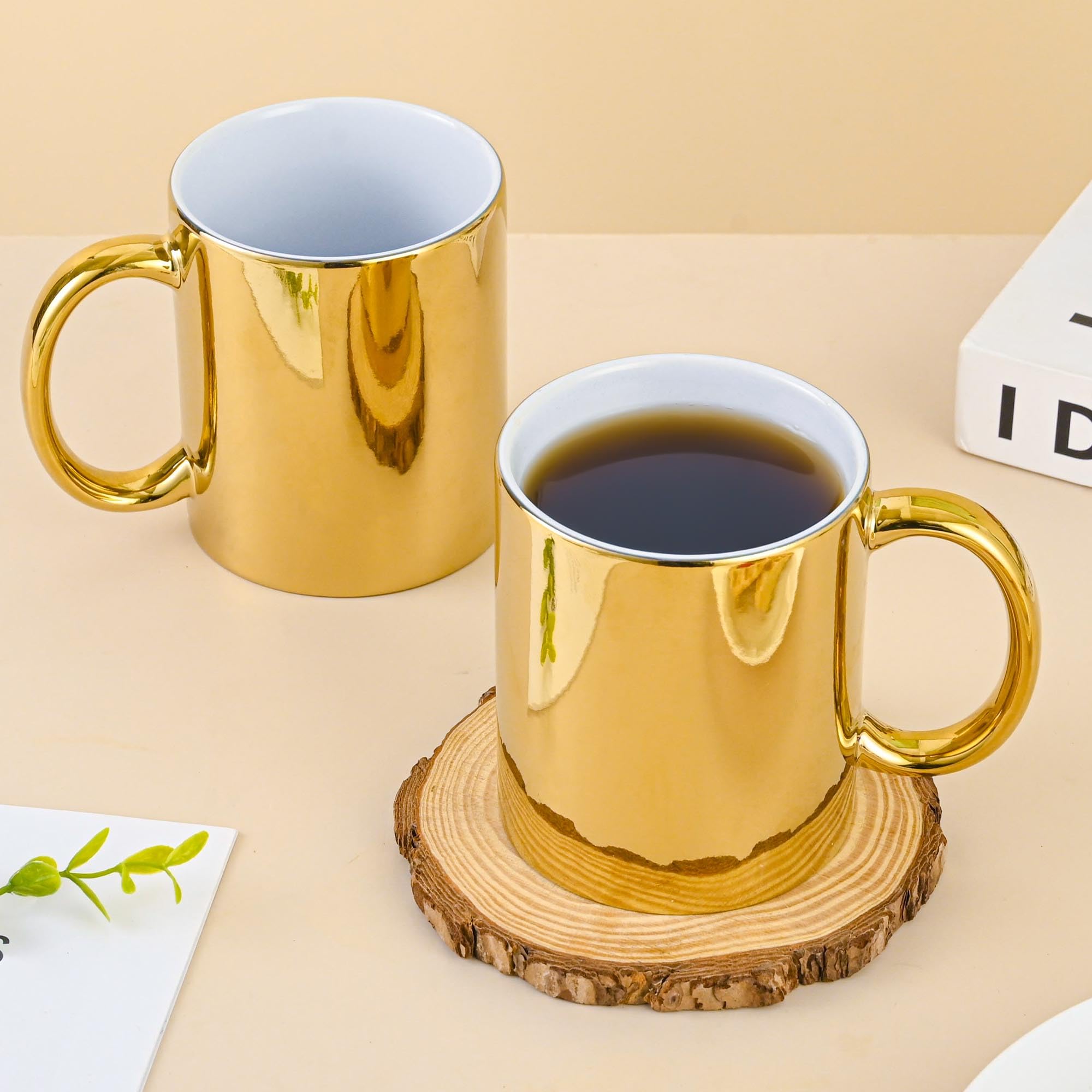 Bycnzb Coffee Mugs gold Ceramic Mug set of 4 Ceramic Cups for Coffee, Tea, Cocoa (12oz)