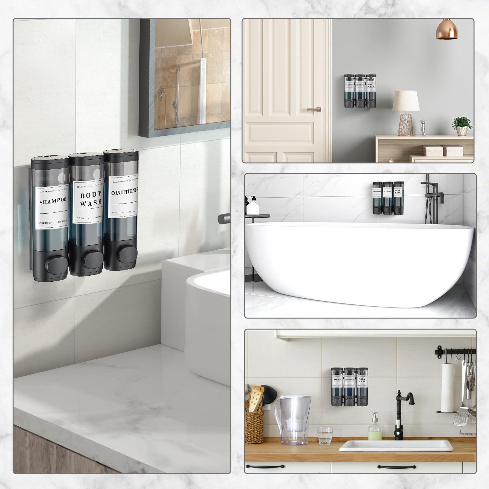 Shampoo And Conditioner Dispenser,Shower Soap Dispenser 3 Chamber No Drill Wall-Mounted Shampoo Dispenser For Shower Wall Mounte