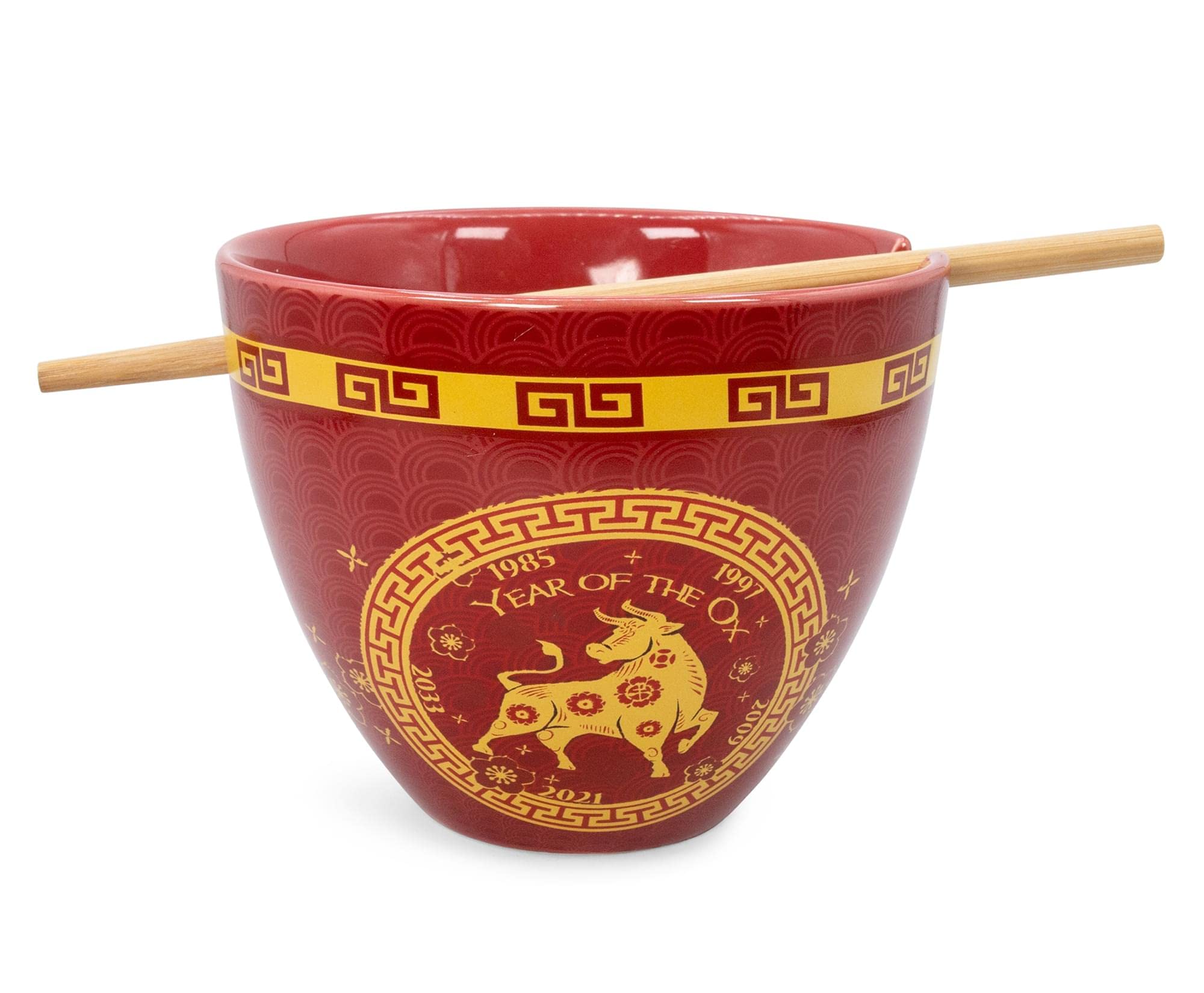 Boom Trendz Year Of The Ox Chinese Zodiac Ceramic Dinnerware Set | Includes 16-Ounce Ramen Noodle Bowl And Wooden Chopsticks Asi