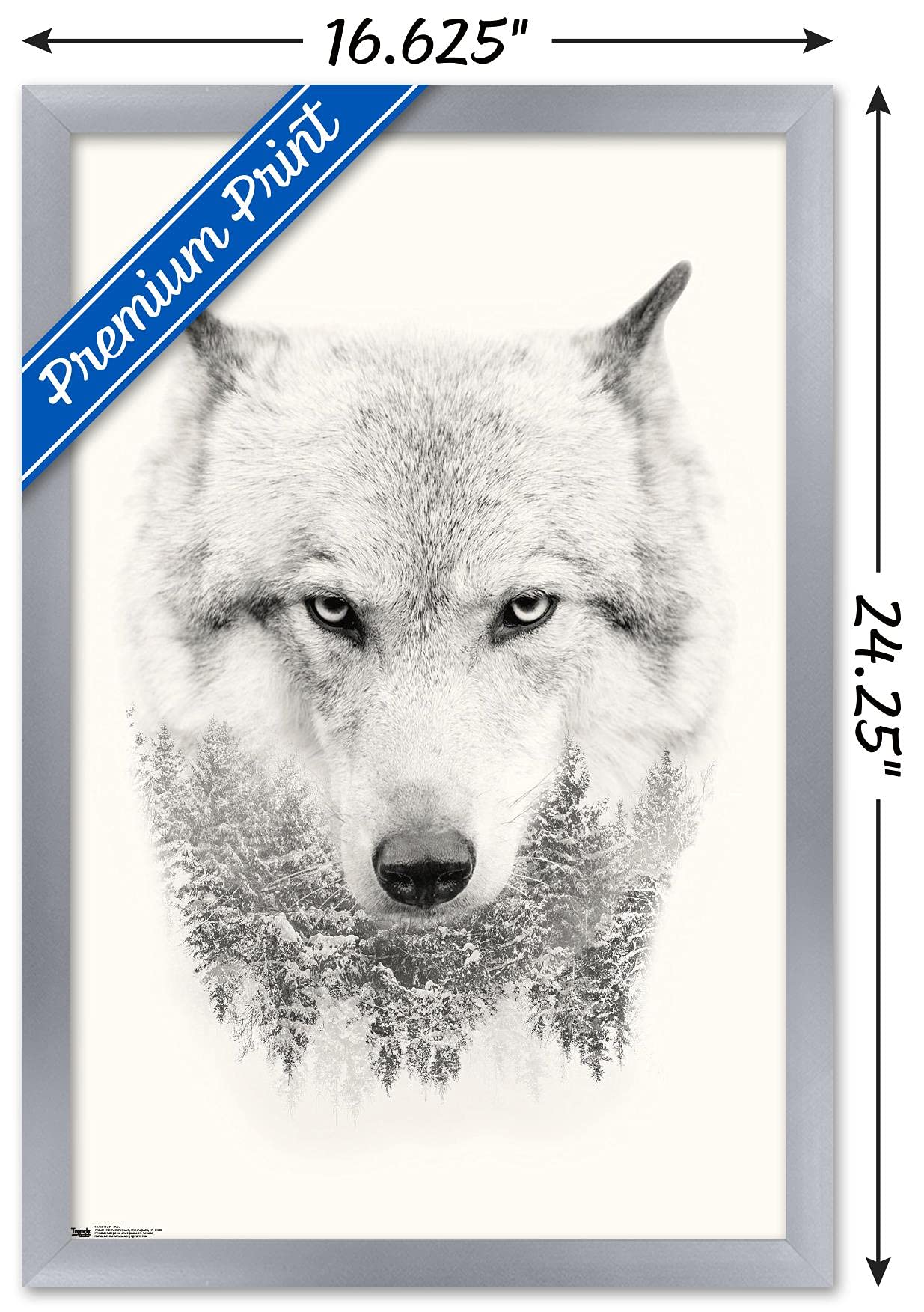 Trends International Wolf - Trees Wall Poster, 14.725'' X 22.375'', Silver Framed Version