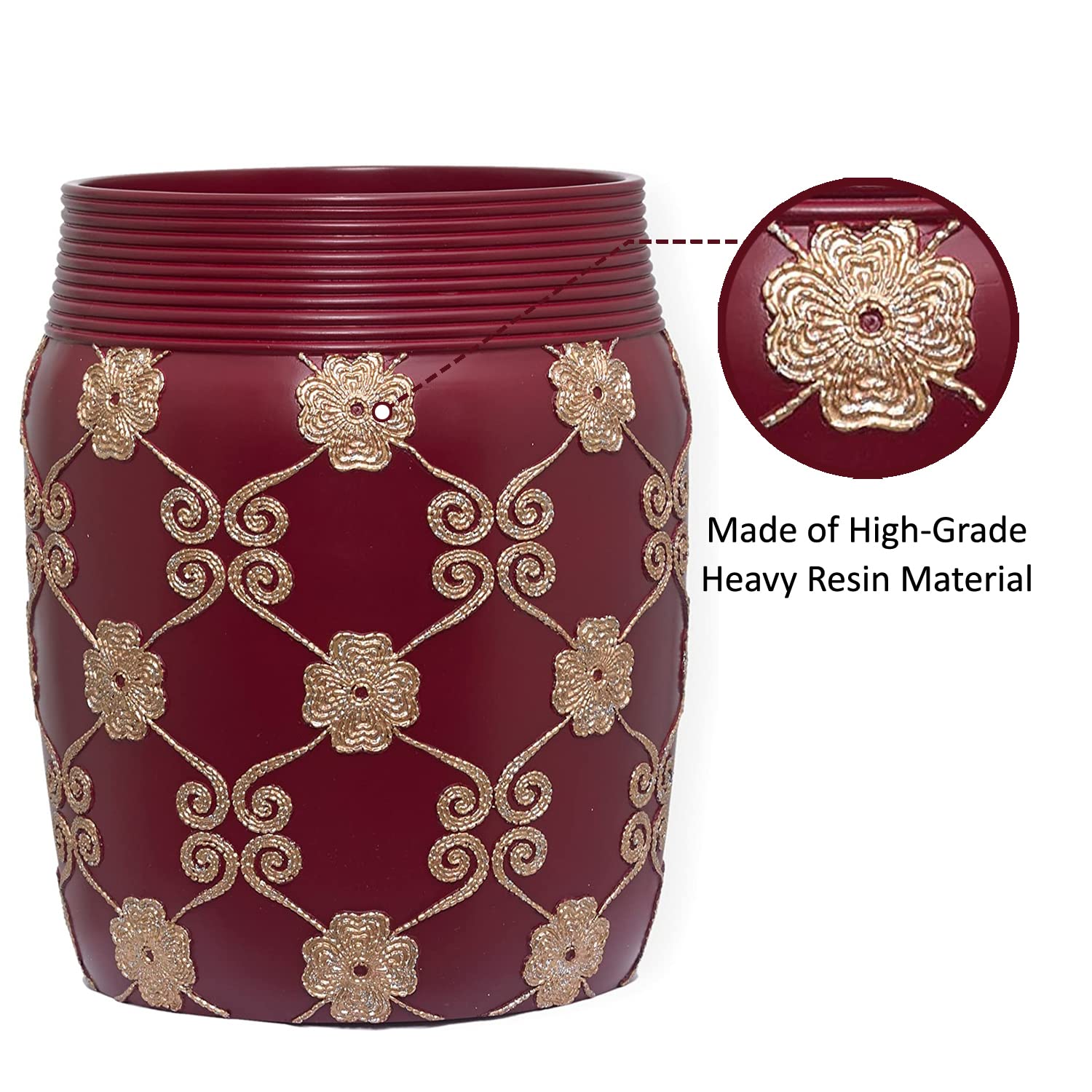 Popular Bath Vlegant Rosa Collection Resin Trash Can, Burgundy/Gold, 2.1 Gallons