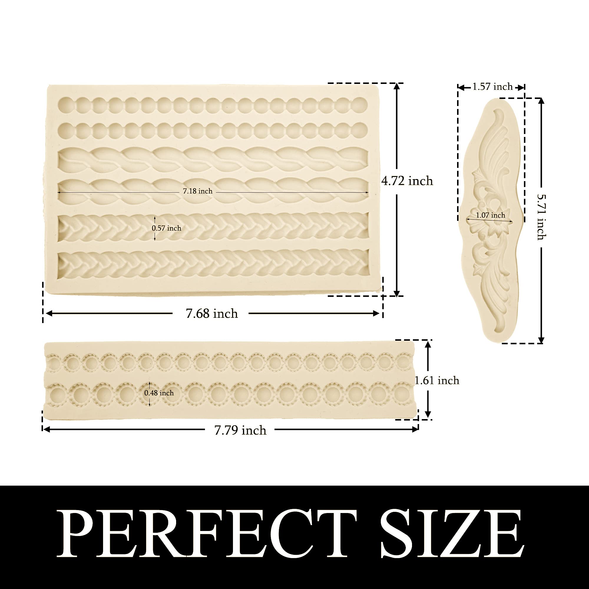 Muyulin Pearl Fondant Molds, 3 Pack Silicone Pie Decoration Crust Mould, For Cake, Chocolate, Cupcake, Knit Rope, Game Pie, Suga