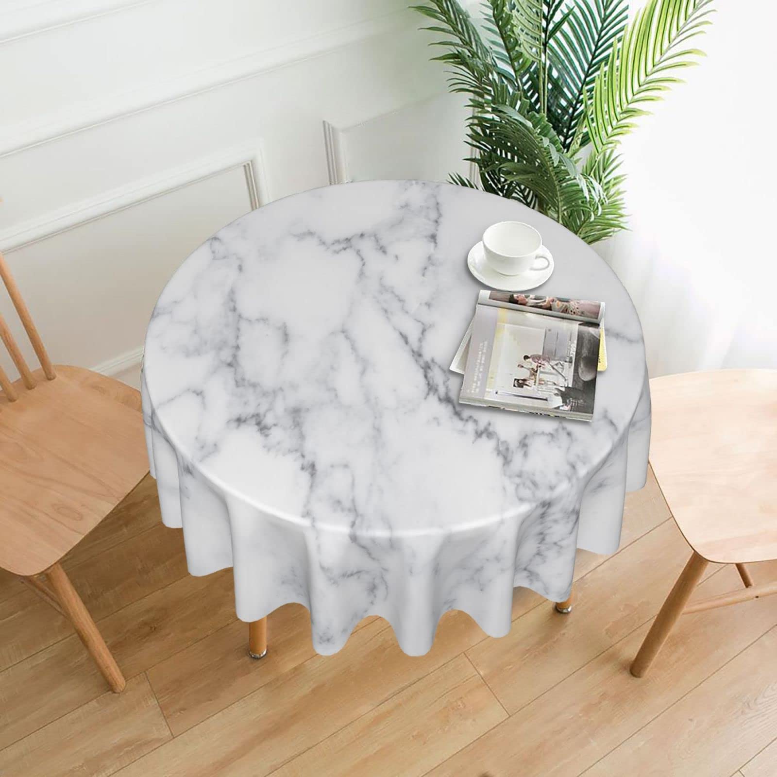 Kawani White Marble Round Tablecloth 60 Inch Ruitic Black And Grey Table Cloth Waterproof Fabric Farmhouse Abstract Tablecloths