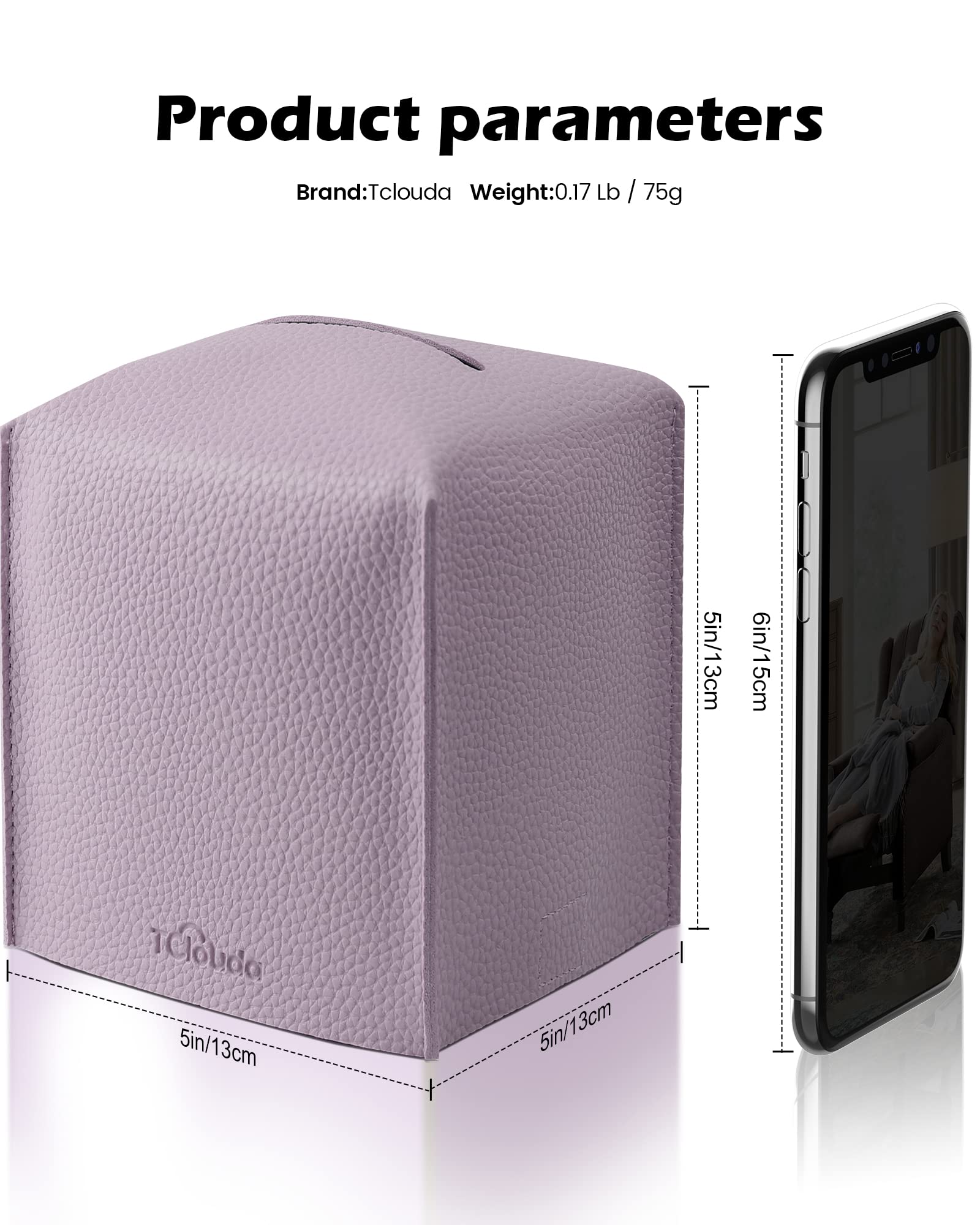 Tclouda Tissue Box Cover For Pu Leather, Modern Simple Solid Color Holder Square Tissue Bag, Ideal For Bathrooms,Office,Car,Nigh