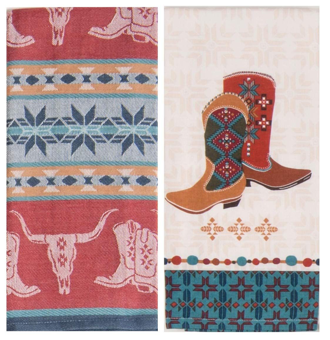 Kay Dee Southwest At Heart Jacquard Tea Towel & Boots Tea Towel, Set Of 2 Southwestern Native Print Western Cowboy Kitchen Towel